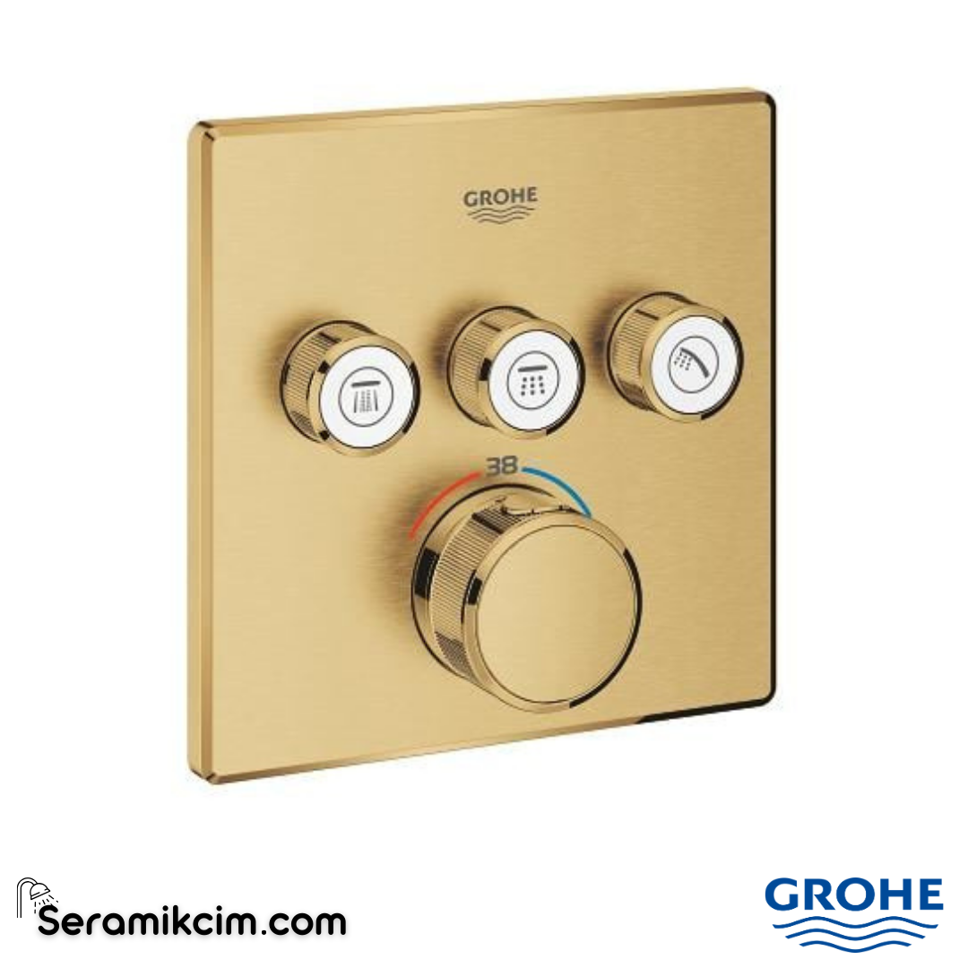 Grohe Grohtherm SmartControl Akış Kontrollü Ankastre Termostatik Banyo Bataryası (3 Yollu Sıva Üstü Grubu) Fırçalı Altın 29126GN0 - 29126GN0