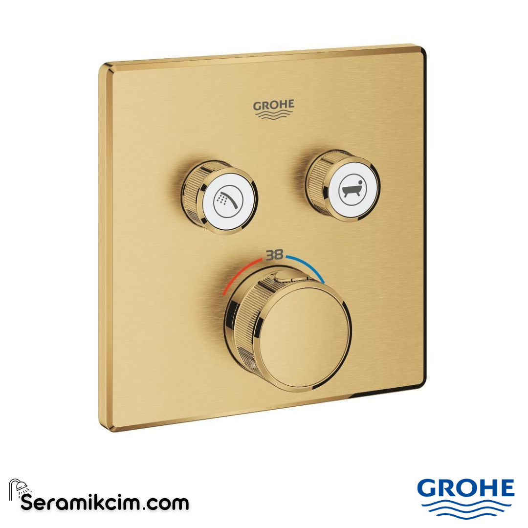 Grohe Grohtherm SmartControl Akış Kontrollü Ankastre Termostatik Banyo Bataryası (2 Yollu Sıva Üstü Grubu) Fırçalı Altın 29124GN0 - 29124GN0