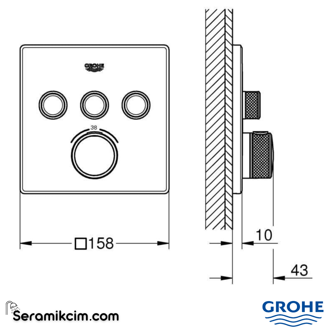 Grohe Grohtherm SmartControl Akış Kontrollü Ankastre Termostatik Banyo Bataryası (3 Yollu Sıva Üstü Grubu) Fırçalı Altın 29126GN0 - 29126GN0