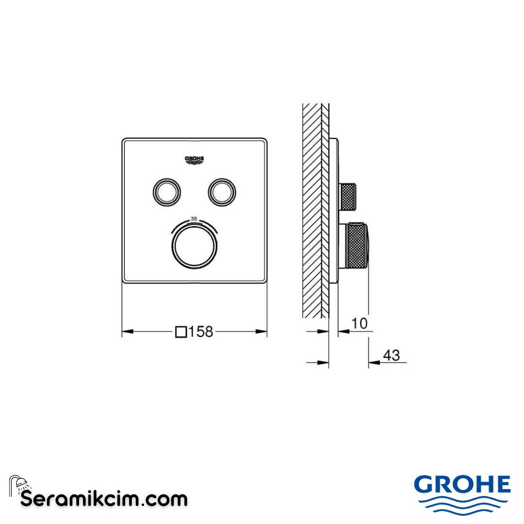 Grohe Grohtherm SmartControl Akış Kontrollü Ankastre Termostatik Banyo Bataryası (2 Yollu Sıva Üstü Grubu) Sert Grafit 29124A00 - 29124A00