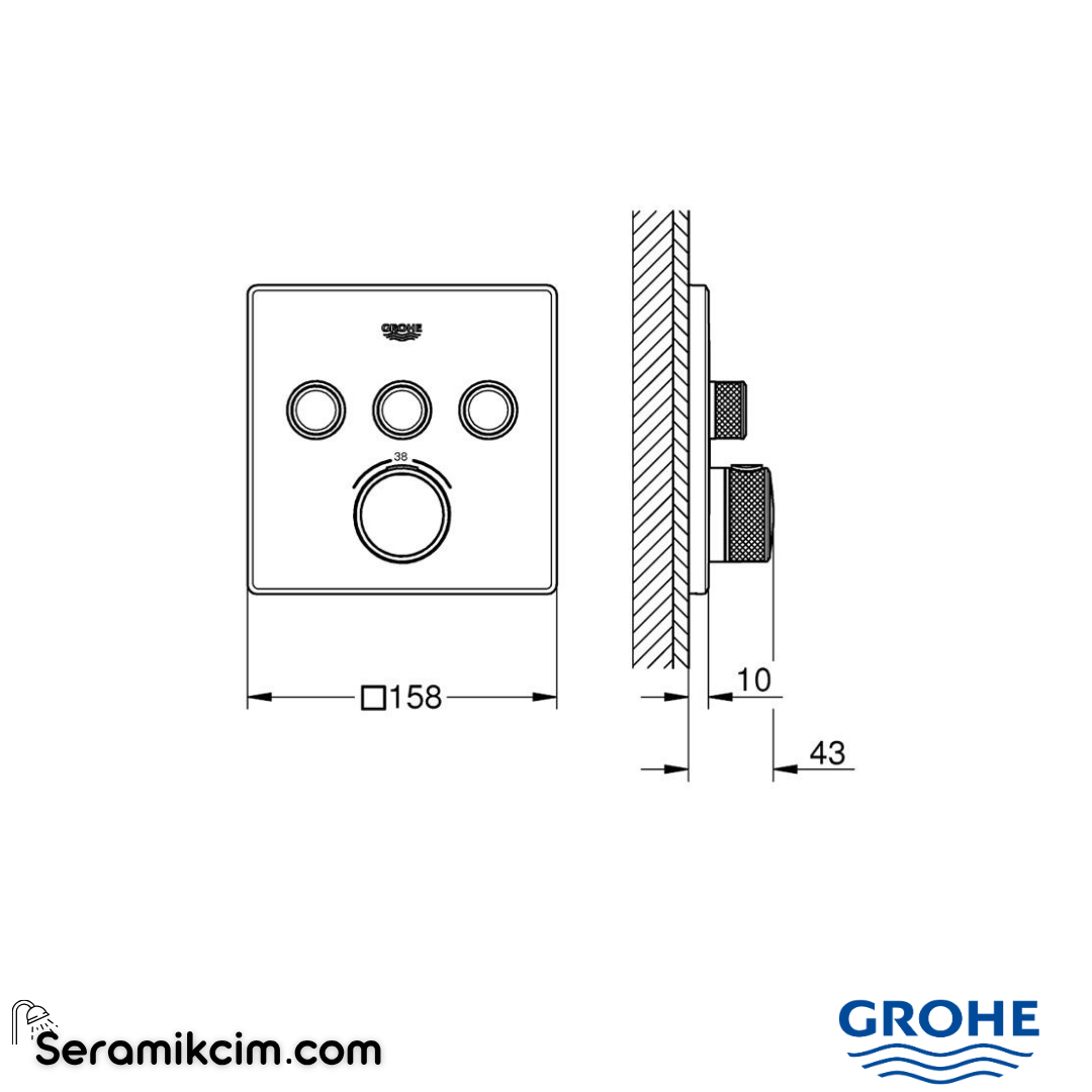 Grohe Grohtherm SmartControl Akış Kontrollü Ankastre Termostatik Banyo Bataryası (3 Yollu, Sıva Üstü Grubu), Fırçalı Sert Grafit 29126AL0 - 29126AL0
