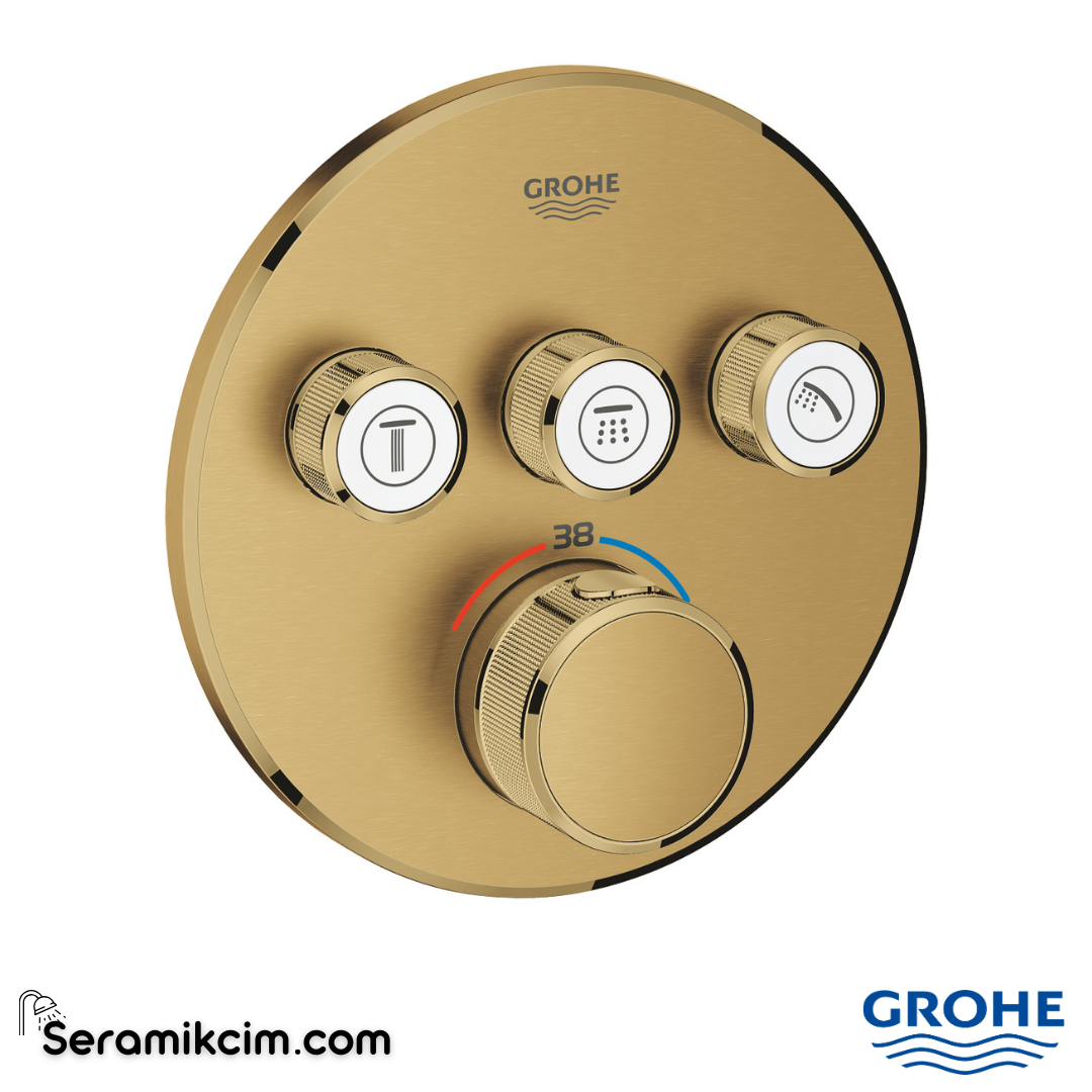 Grohe Grohtherm SmartControl Ankastre Termostatik Banyo/Duş Bataryası (Sıva Üstü Grubu) 3 Yollu Fırçalı Altın 29121GN0 - 29121GN0