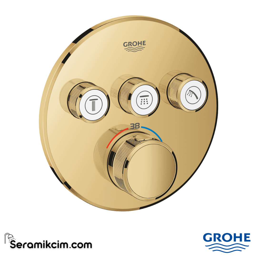 Grohe Grohtherm SmartControl Ankastre Termostatik Banyo/Duş Bataryası (Sıva Üstü Grubu) 3 Yollu Altın 29121GL0 - 29121GL0
