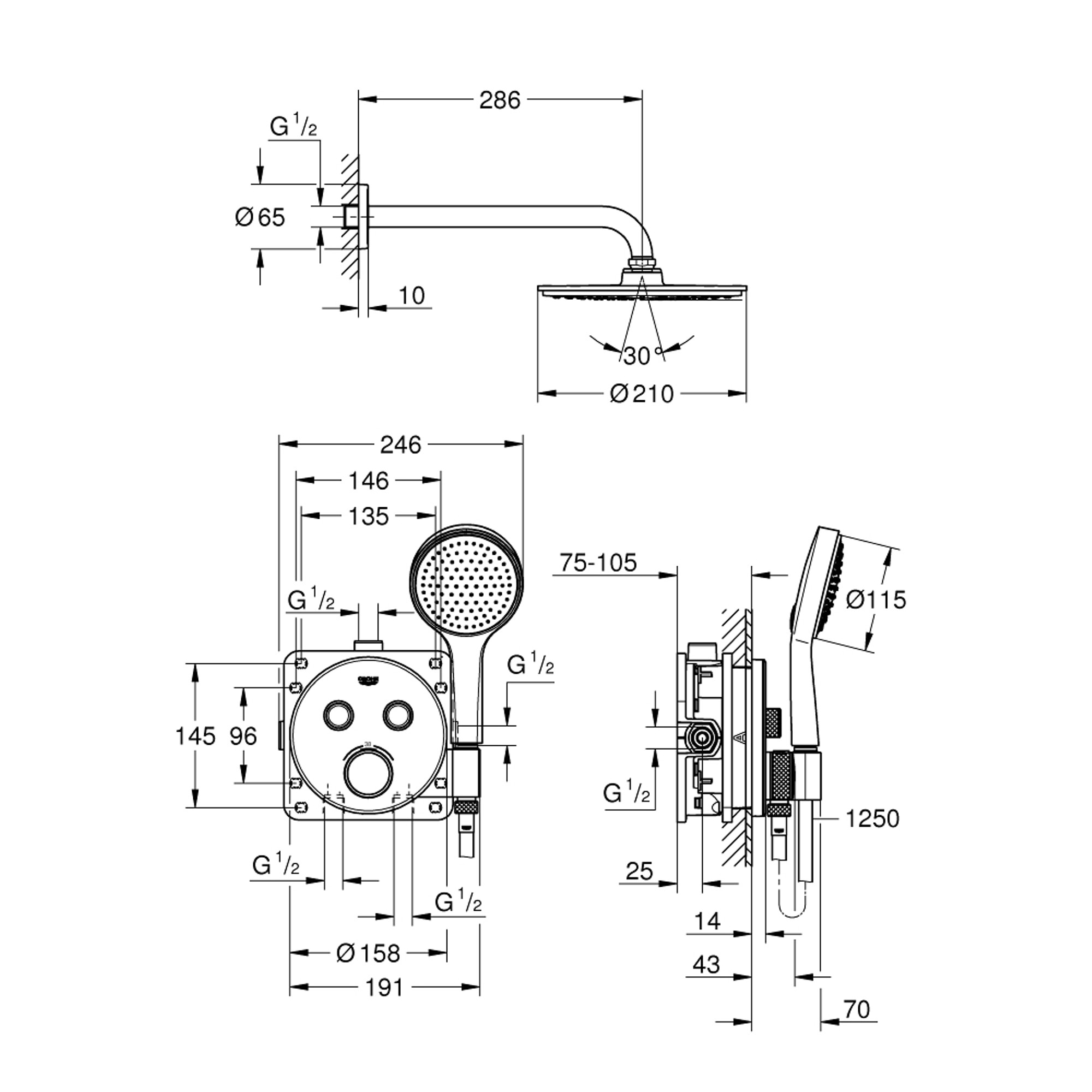 Grohe Grohtherm SmartControl Ankastre Duş Seti Krom 34743000
