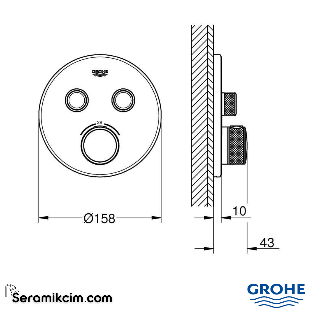 Grohe Grohtherm SmartControl Ankastre Termostatik Banyo/Duş Bataryası (Sıva Üstü Grubu) 2 Yollu Mat Siyah 29507KF0 - 29507KF0
