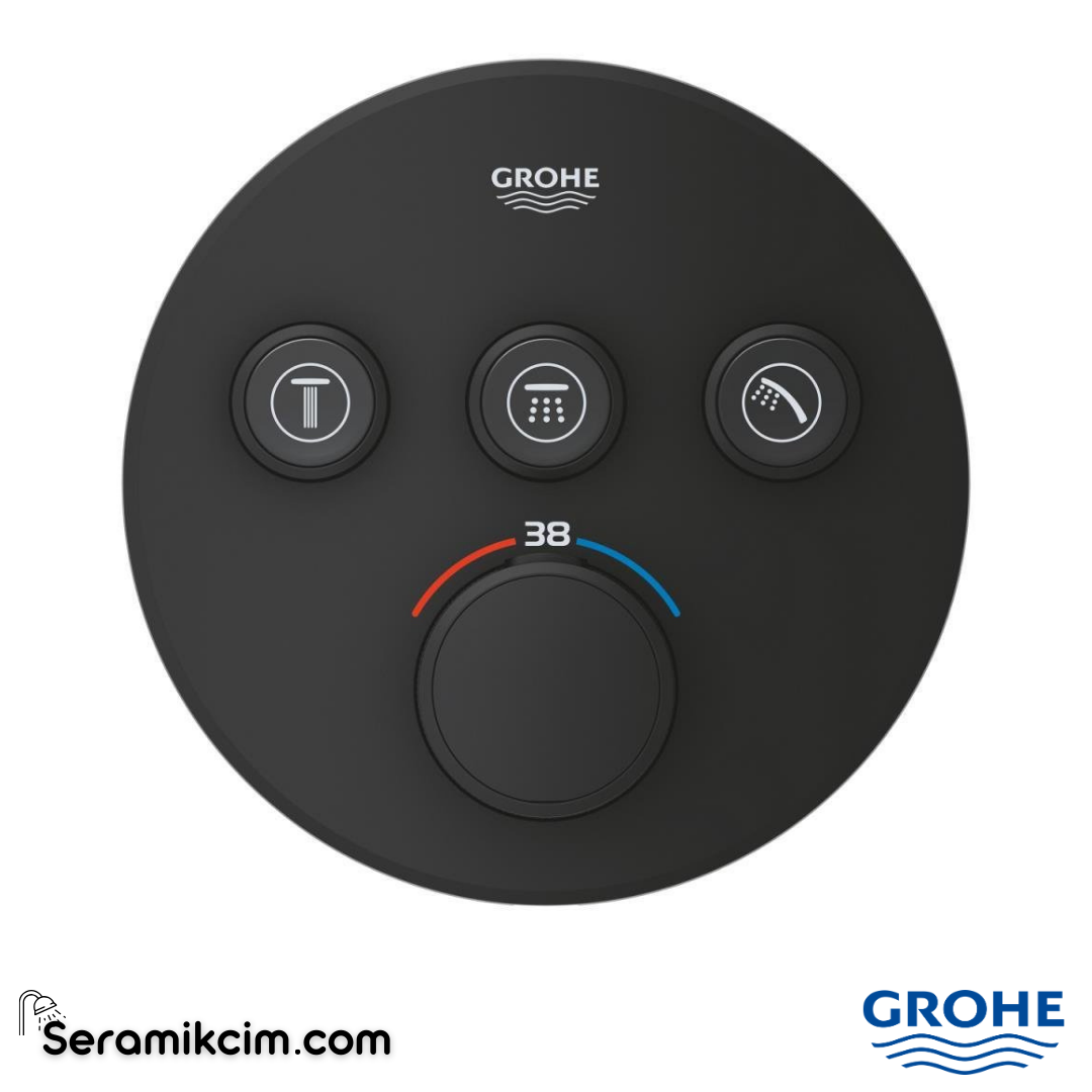 Grohe Grohtherm SmartControl Ankastre Termostatik Banyo/Duş Bataryası (Sıva Üstü Grubu) 3 Yollu Mat Siyah 29508KF0 - 29508KF0