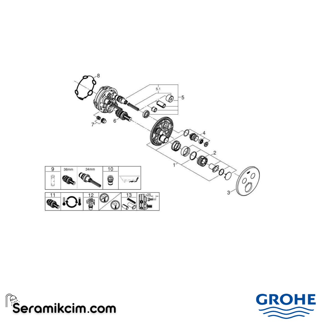 Grohe Grohtherm SmartControl Ankastre Termostatik Banyo/Duş Bataryası (Sıva Üstü Grubu) 2 Yollu Fırçalı Sert Grafit 29119AL0 - 29119AL0