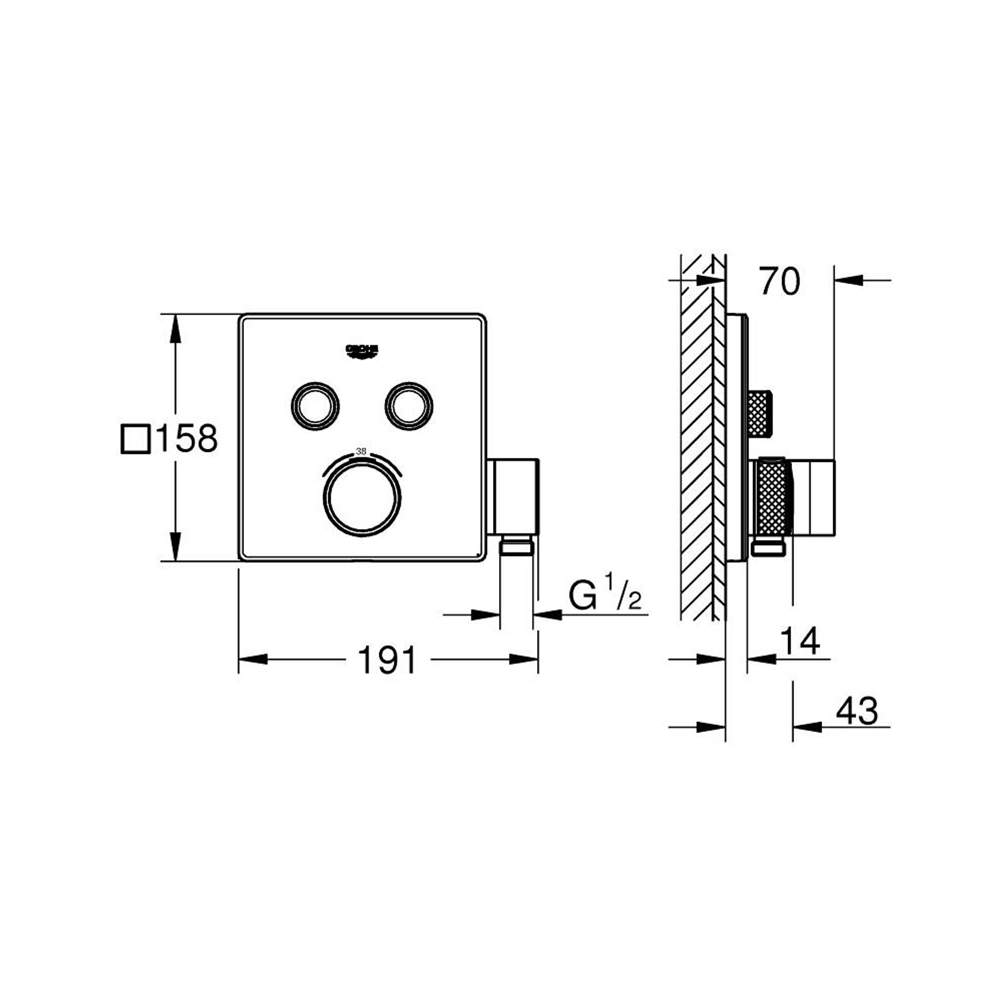 Grohe Grohtherm SmartControl Ankastre Termostatik Batarya 2 Vanalı Duş Askılı Krom 29125000
