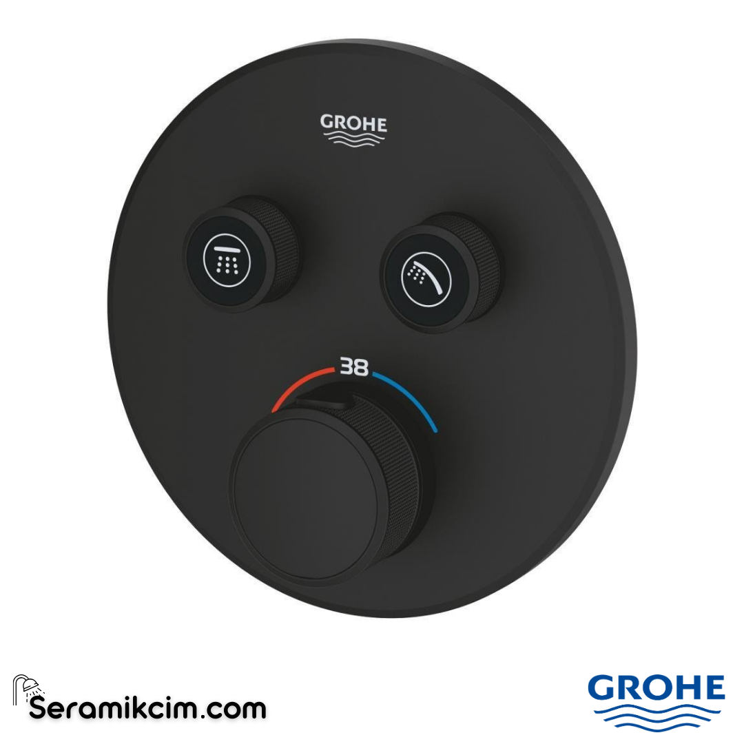 Grohe Grohtherm SmartControl Ankastre Termostatik Banyo/Duş Bataryası (Sıva Üstü Grubu) 2 Yollu Mat Siyah 29507KF0 - 29507KF0