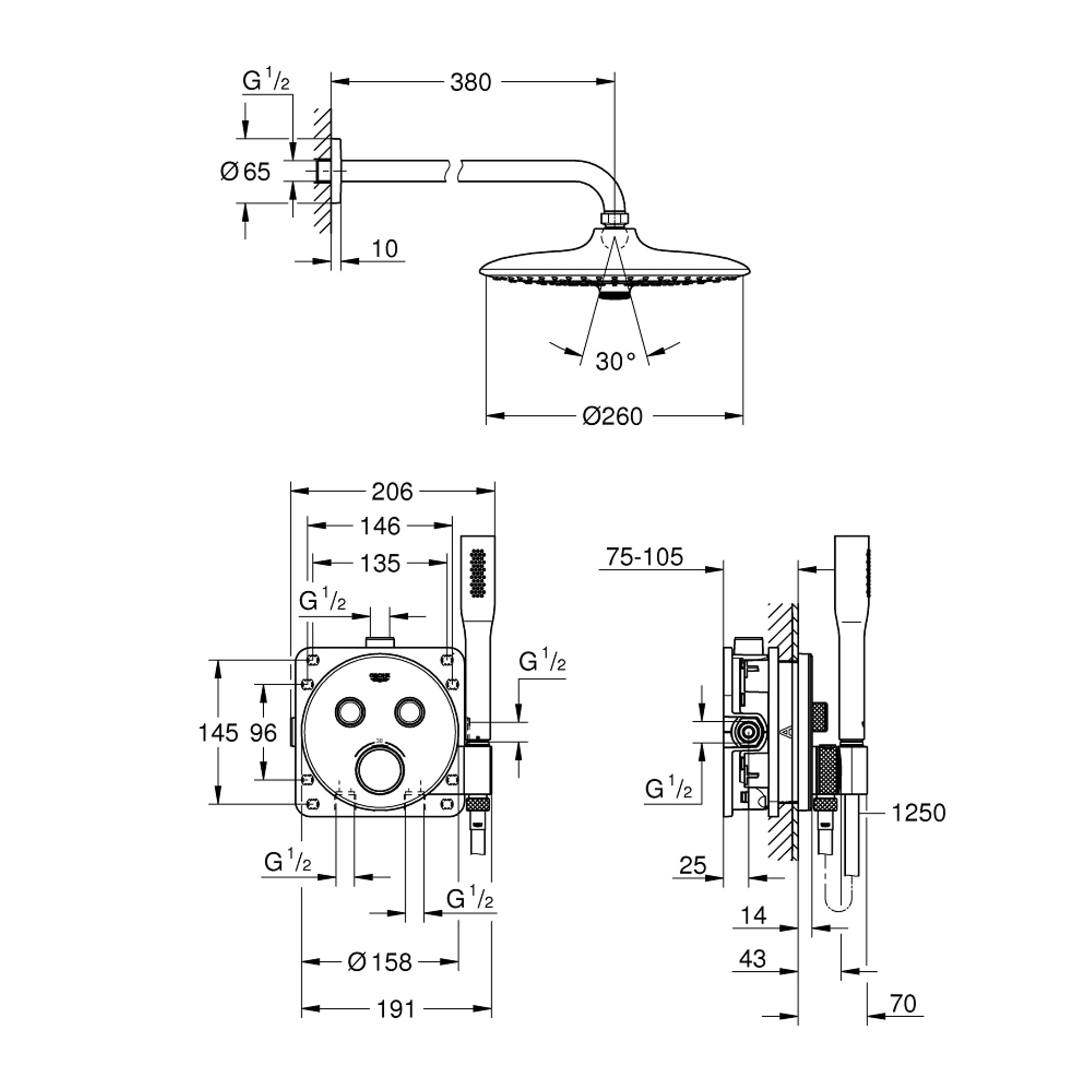 Grohe Grohtherm SmartControl Ankastre Duş Seti Krom 34744000