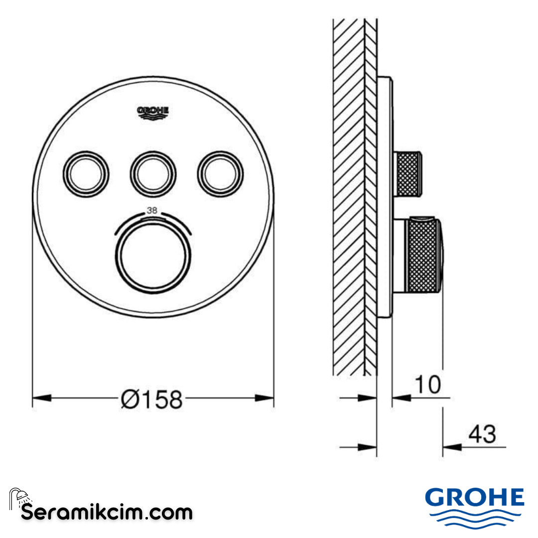 Grohe Grohtherm SmartControl Ankastre Termostatik Banyo/Duş Bataryası (Sıva Üstü Grubu) 3 Yollu Sert Grafit 29121A00 - 29121A00