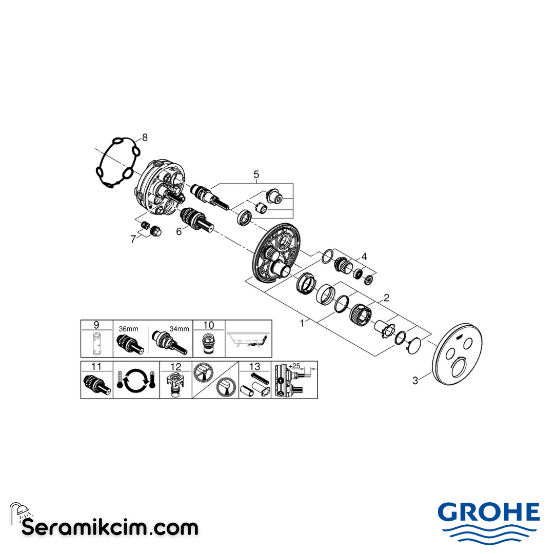 Grohe Grohtherm Smartcontrol Ankastre Termostatik Banyo Bataryası Beyaz (Sıva Üstü Grubu) 29151LS0 - 29151LS0