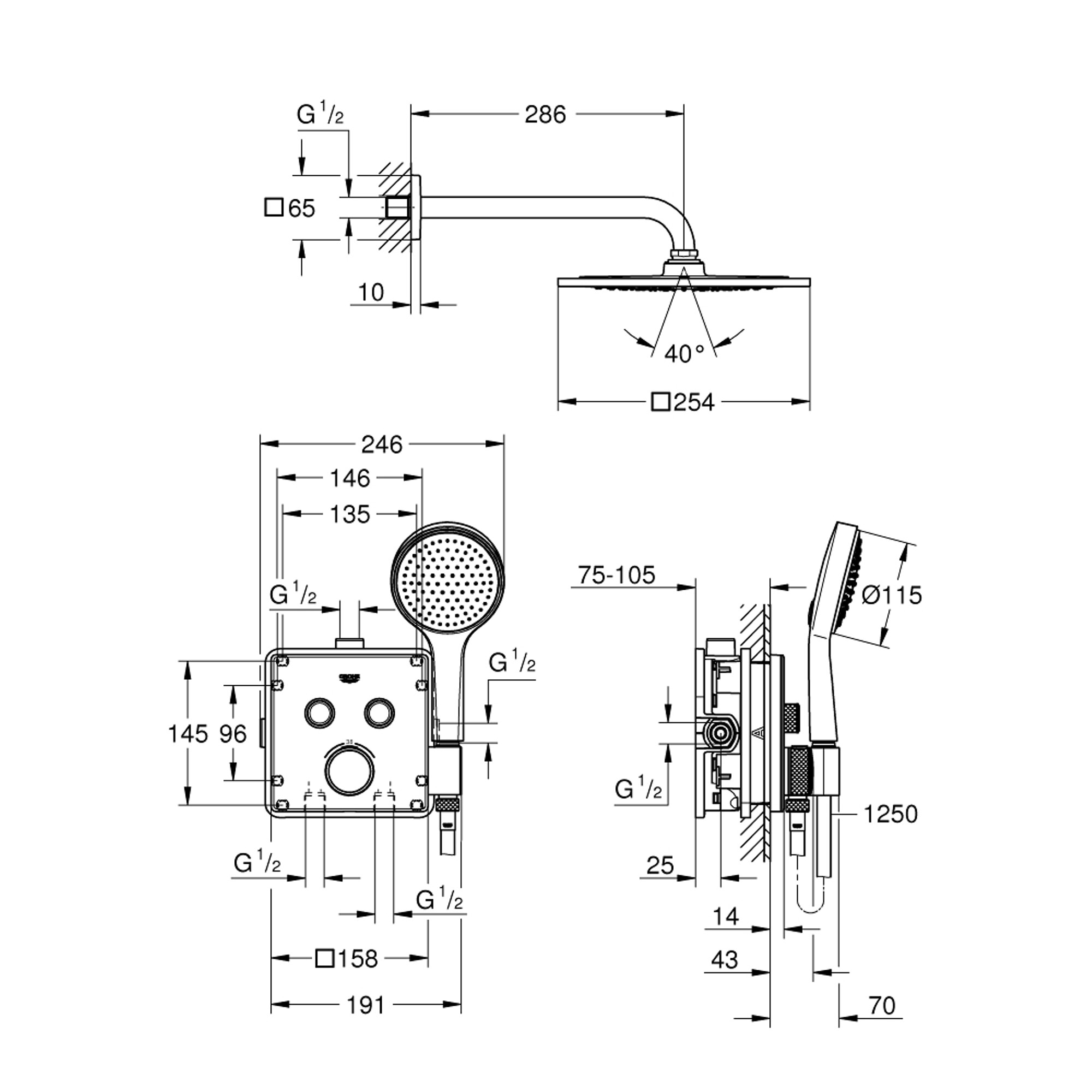 Grohe Grohtherm SmartControl Ankastre Duş Seti Krom 34742000