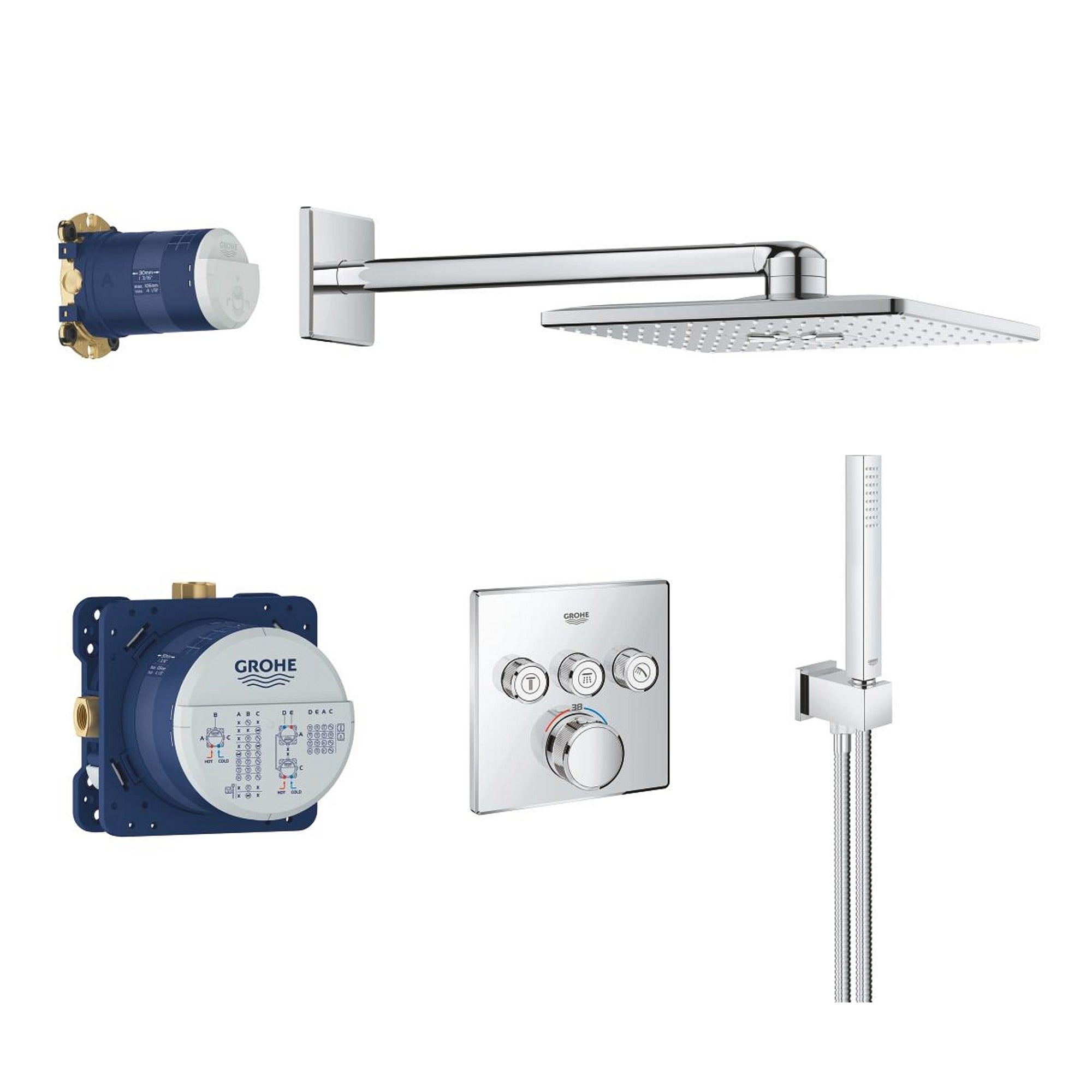 Grohe Grohtherm SmartControl Ankastre Duş Seti Rainshower SmartActive 310 Cube Krom 34804000