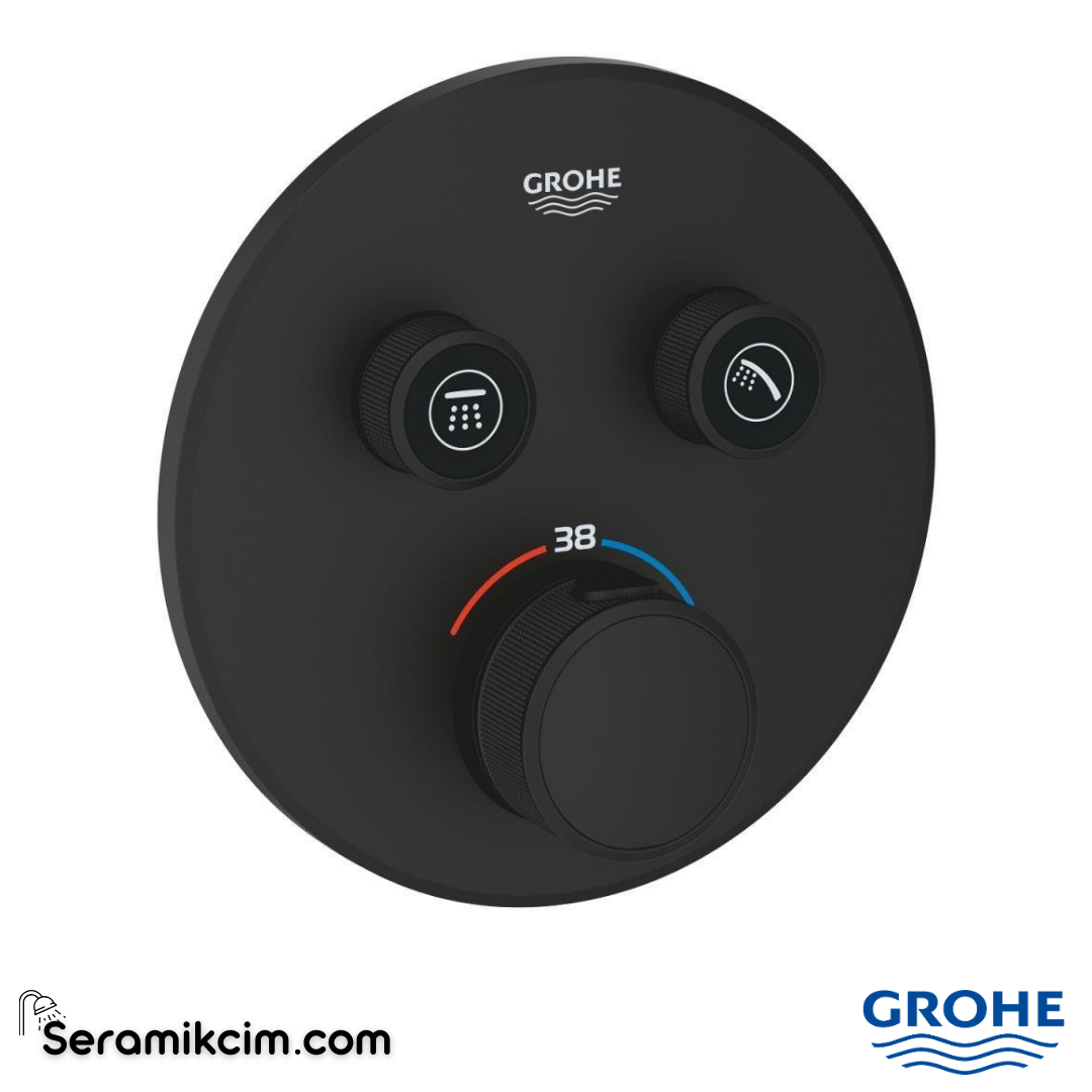 Grohe Grohtherm SmartControl Ankastre Termostatik Banyo/Duş Bataryası (Sıva Üstü Grubu) 2 Yollu Mat Siyah 29507KF0 - 29507KF0