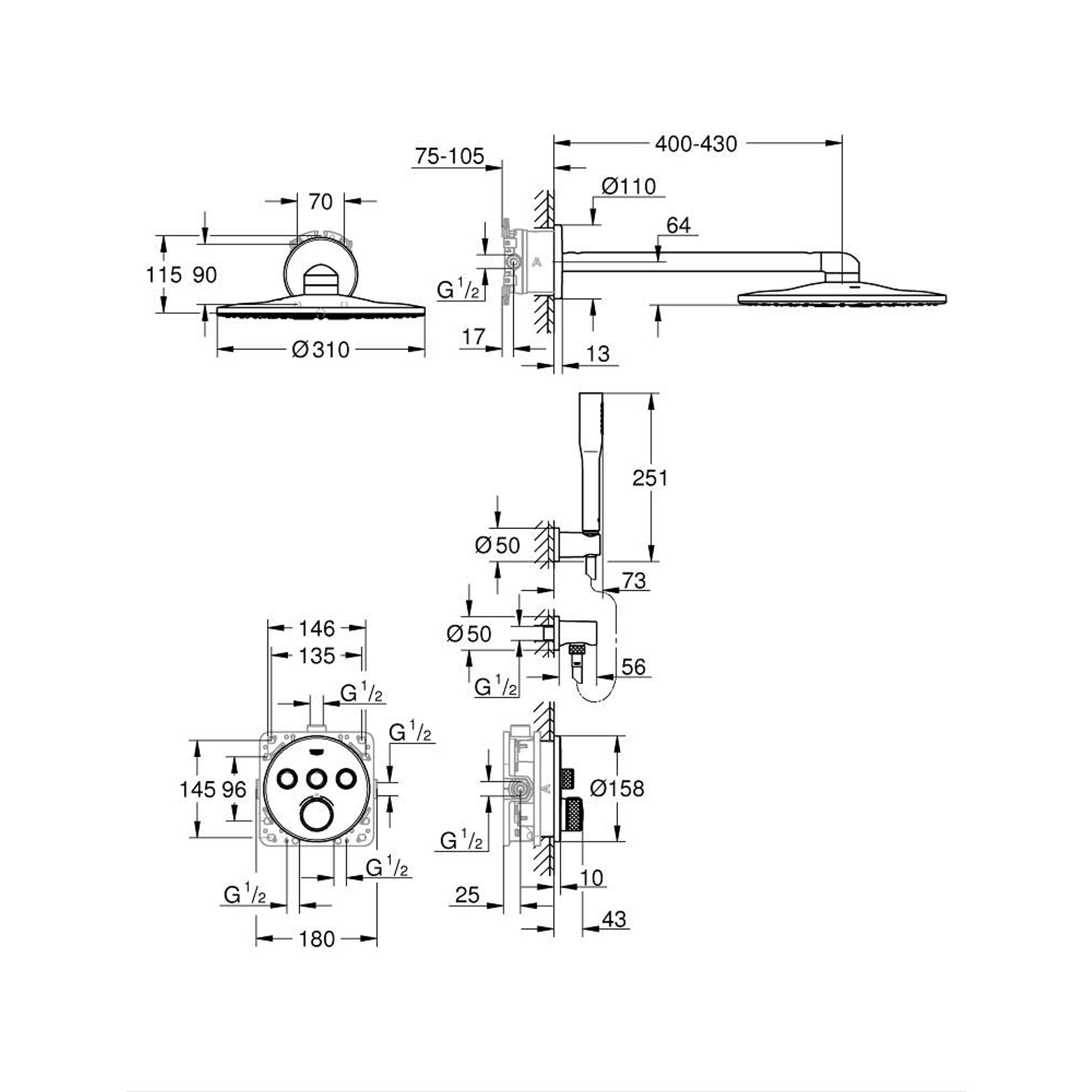 Grohe Grohtherm SmartControl Ankastre Duş Seti Rainshower SmartActive 310 Krom 34705000