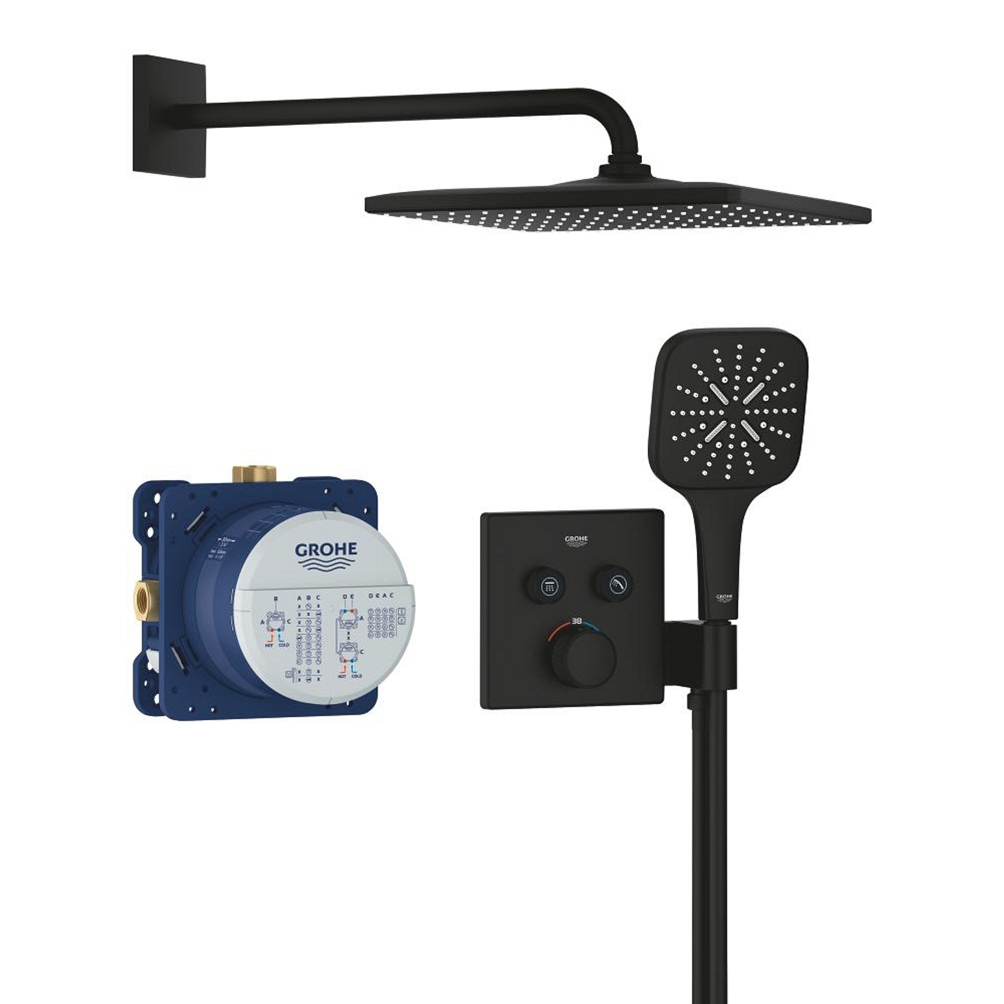 Grohe Grohtherm SmartControl Ankastre Duş Sistemi Rainshower Mono 310 Cube Phantom Black Siyah 34865KF0