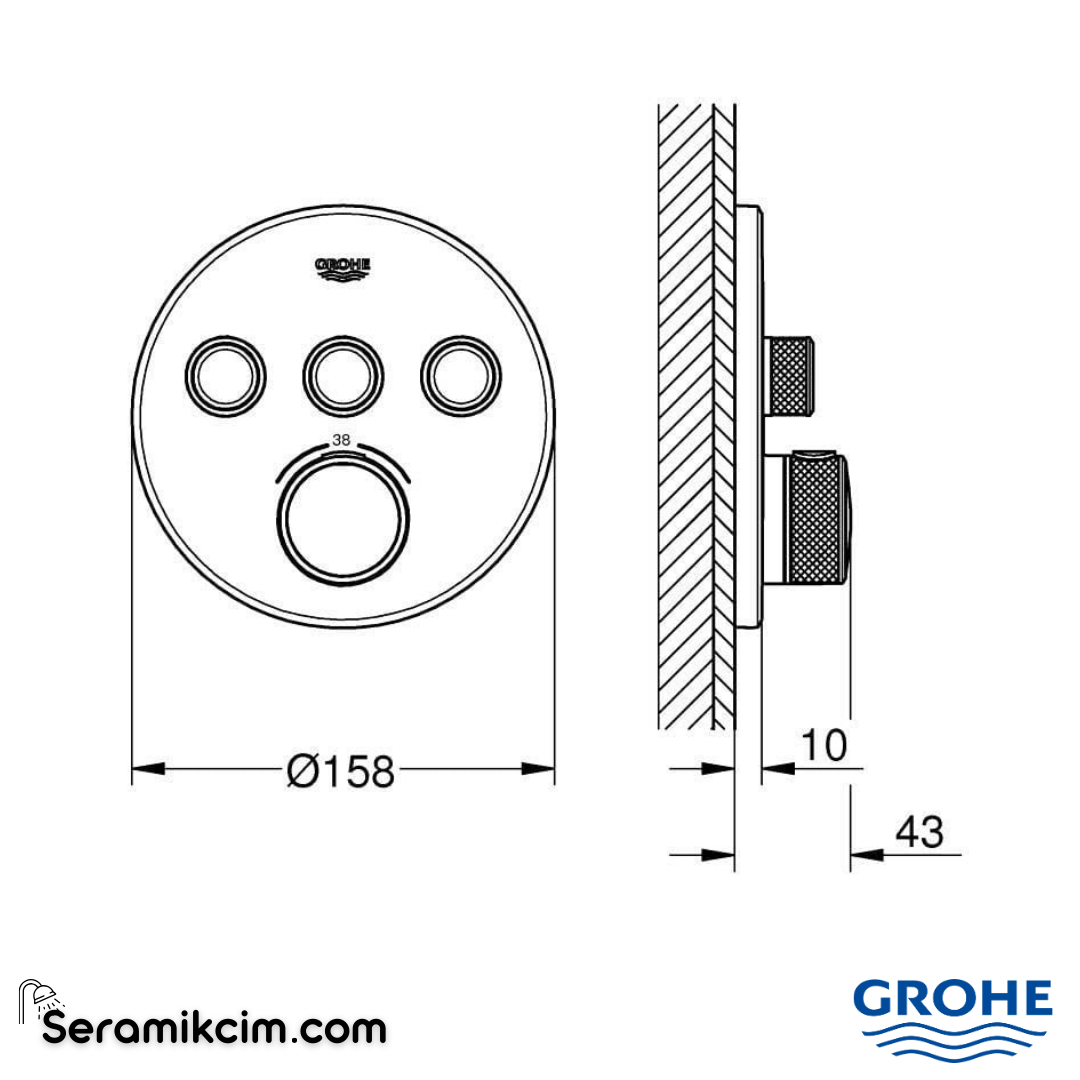Grohe Grohtherm SmartControl Ankastre Termostatik Banyo/Duş Bataryası (Sıva Üstü Grubu) 3 Yollu Mat Siyah 29508KF0 - 29508KF0
