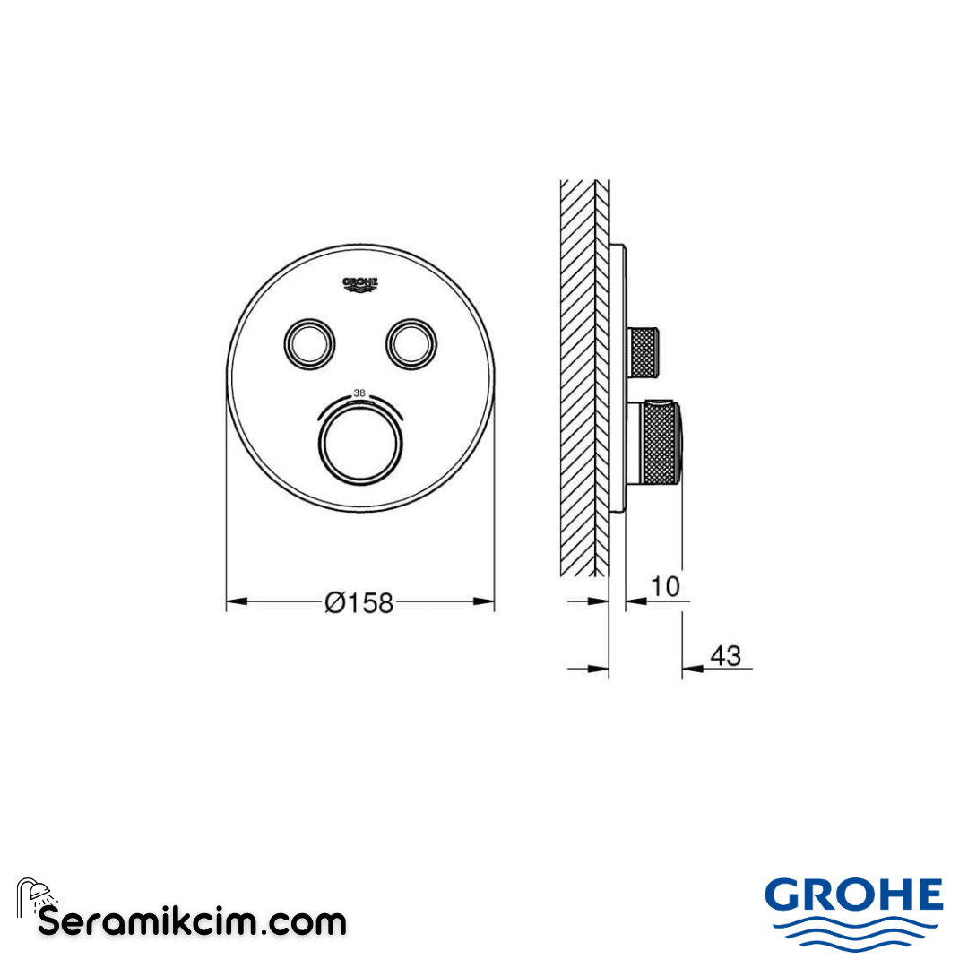 Grohe Grohtherm SmartControl Ankastre Termostatik Banyo Bataryası Çift Valfli Akış Kontrollü (Sıva Üstü Grubu) Fırçalı Altın 29119GN0 - 29119GN0