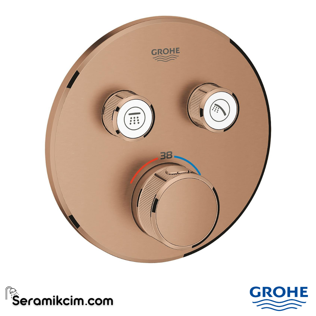 Grohe Grohtherm SmartControl Çift Valfli Akış Kontrollü Ankastre Termostatik Banyo Bataryası (Sıva Üstü Grubu) Fırçalı Bakır 29119DL0 - 29119DL0