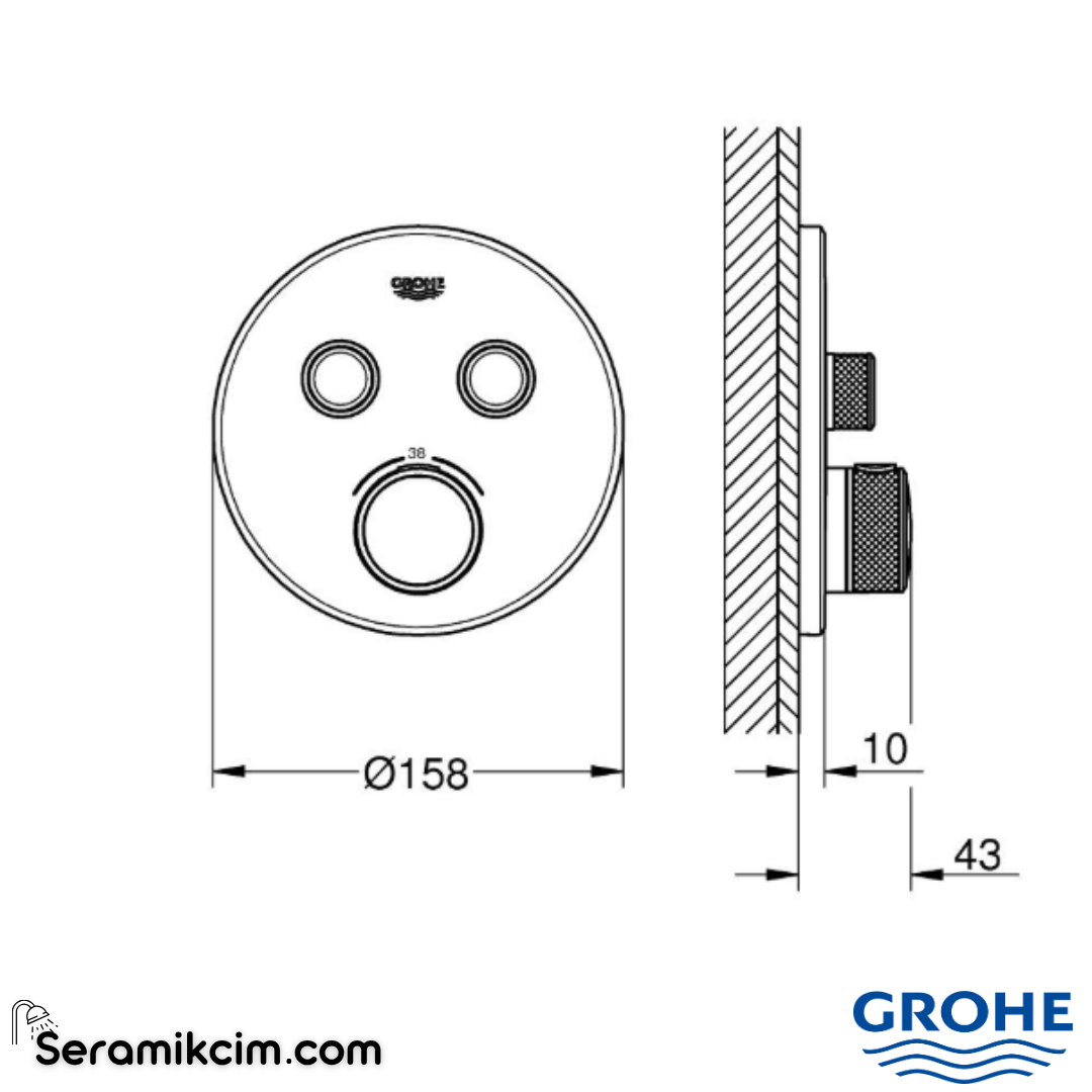 Grohe Grohtherm SmartControl Çift Valfli Akış Kontrollü, Ankastre Termostatik Banyo Bataryası (Sıva Üstü Grubu) Krom 29119000 - 29119000