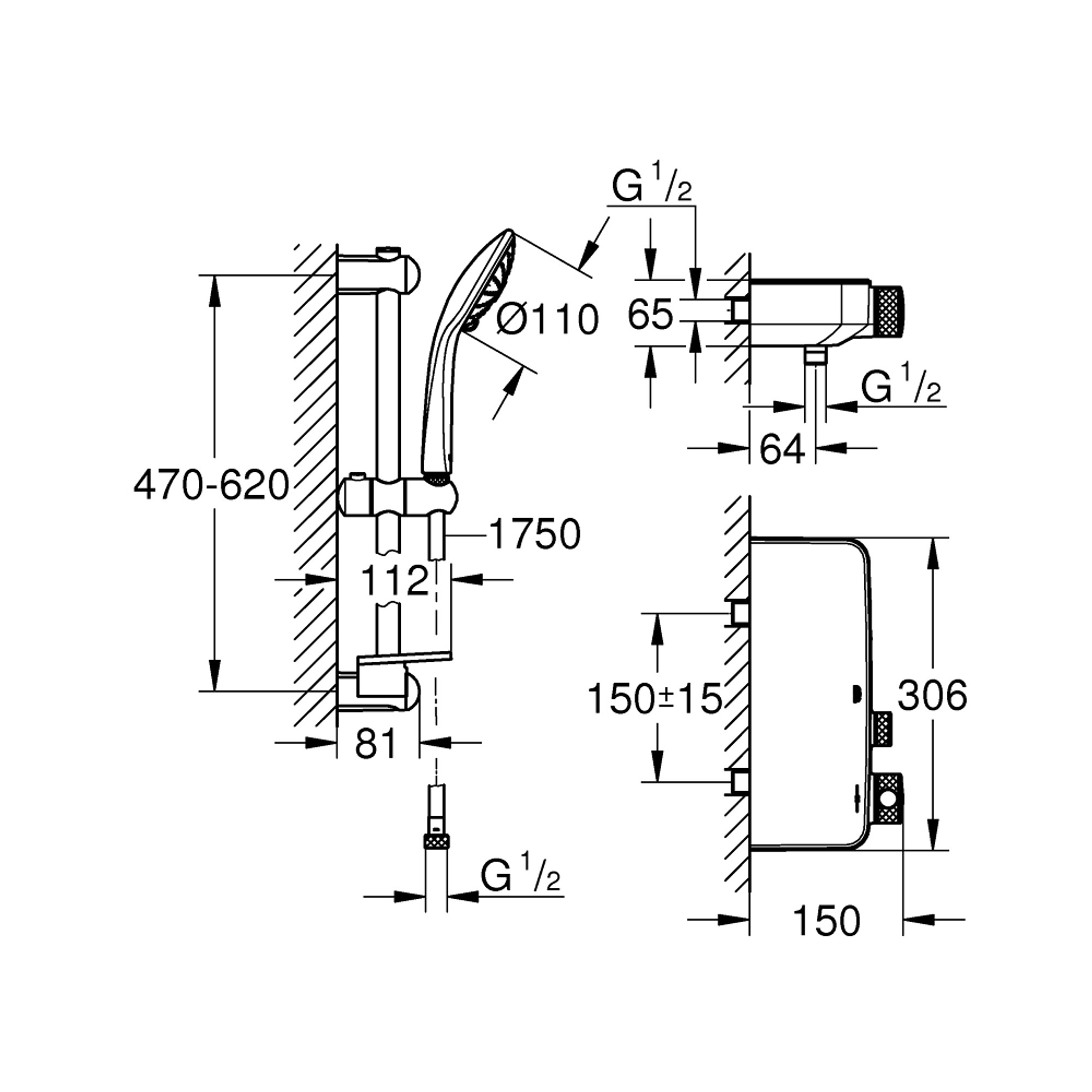 Grohe Grohtherm SmartControl Termostatik Duş Bataryası ve Sürgülü El Duş Takımı 34720000