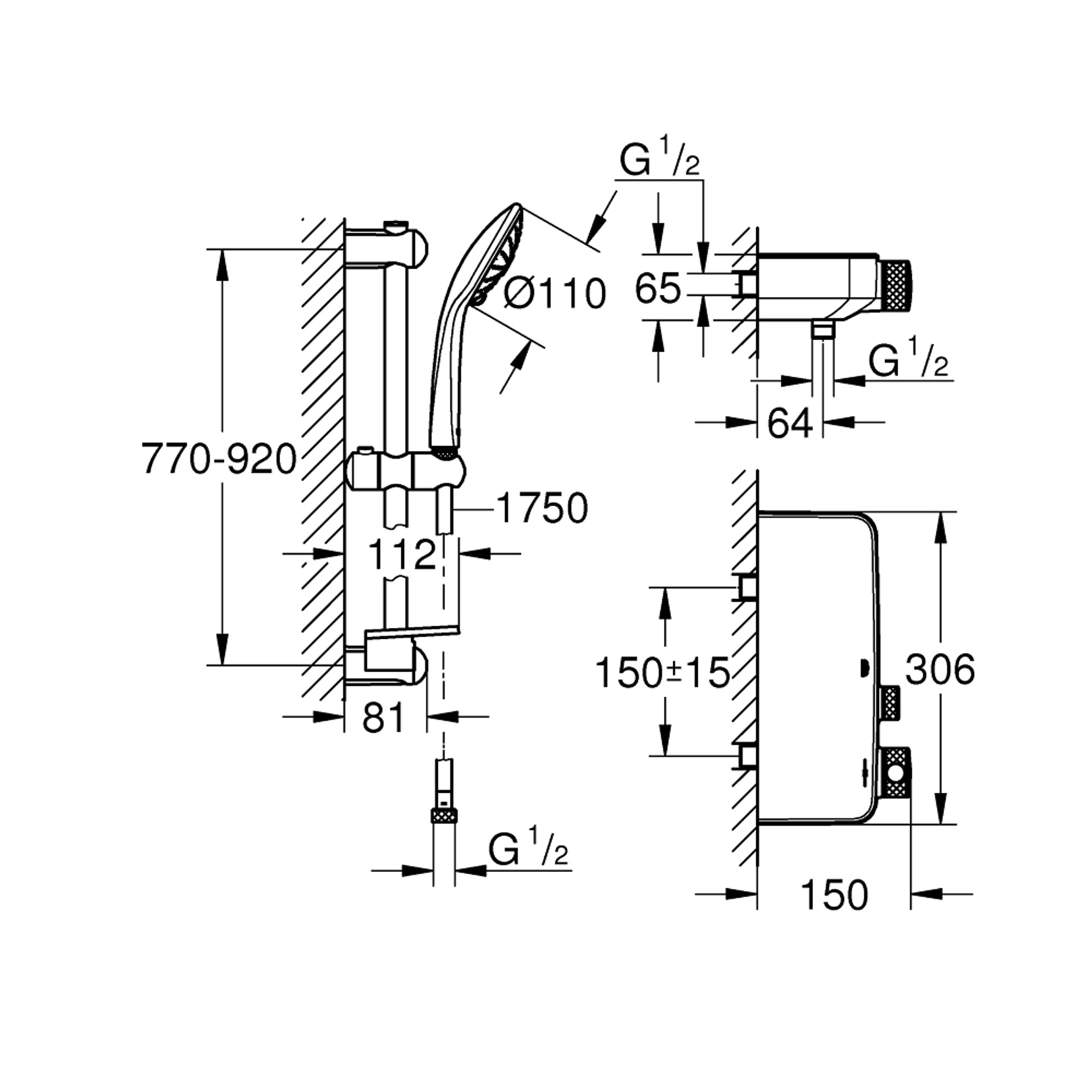 Grohe Grohtherm SmartControl Termostatik Duş Bataryası ve Sürgülü El Duş Takımı 34721000