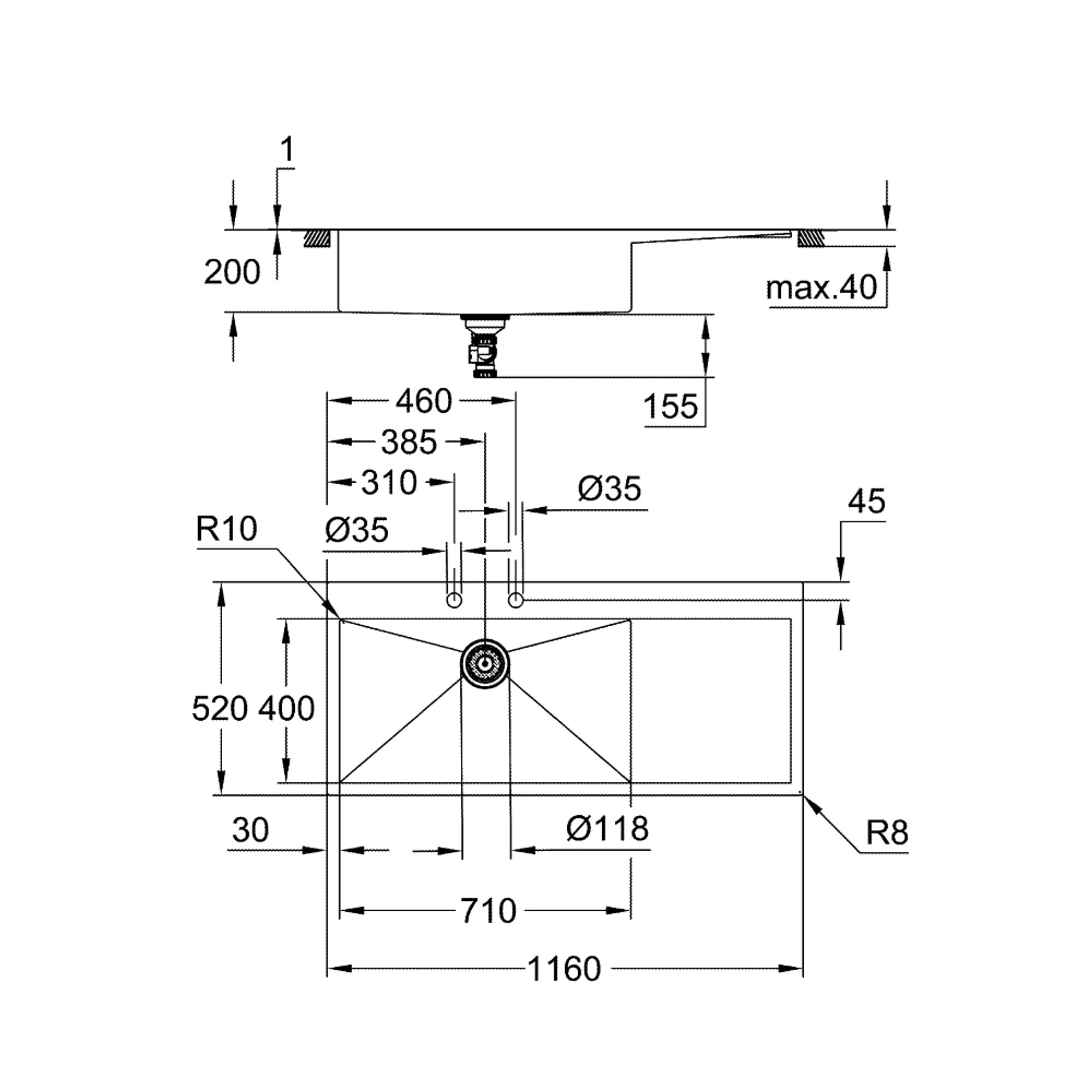 Grohe K1000 Damlalıklı Paslanmaz Çelik Eviye Paslanmaz Çelik 31581SD1