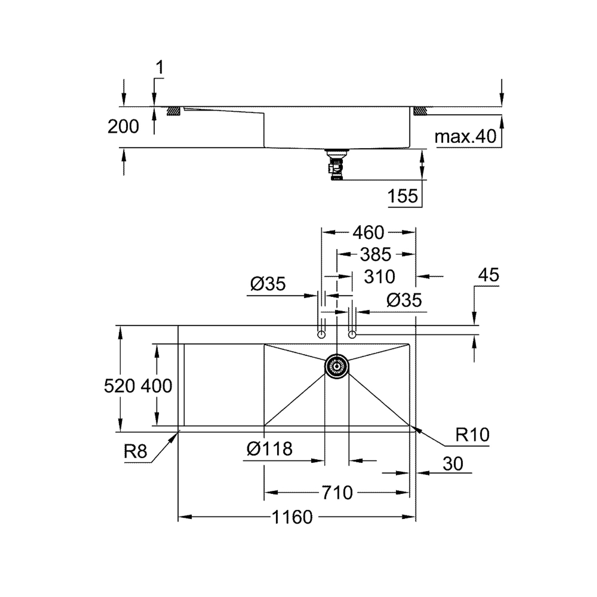 Grohe K1000 Damlalıklı Paslanmaz Çelik Eviye Paslanmaz Çelik 31582SD1