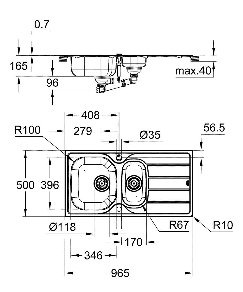 Grohe K200 Damlalıklı 1,5 Gözlü Eviye, Paslanmaz Çelik (96,5x50 cm) - 31564SD1 - 31564SD1