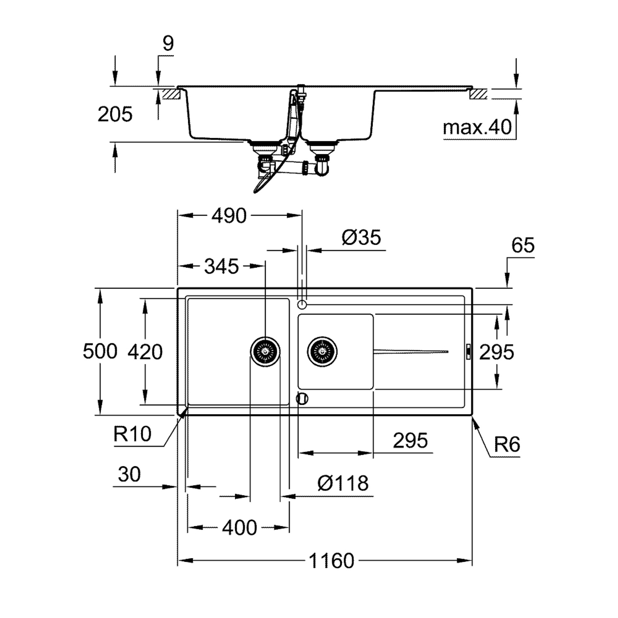 Grohe K400 Damlalıklı Kompozit Eviye Siyah 31643AP0