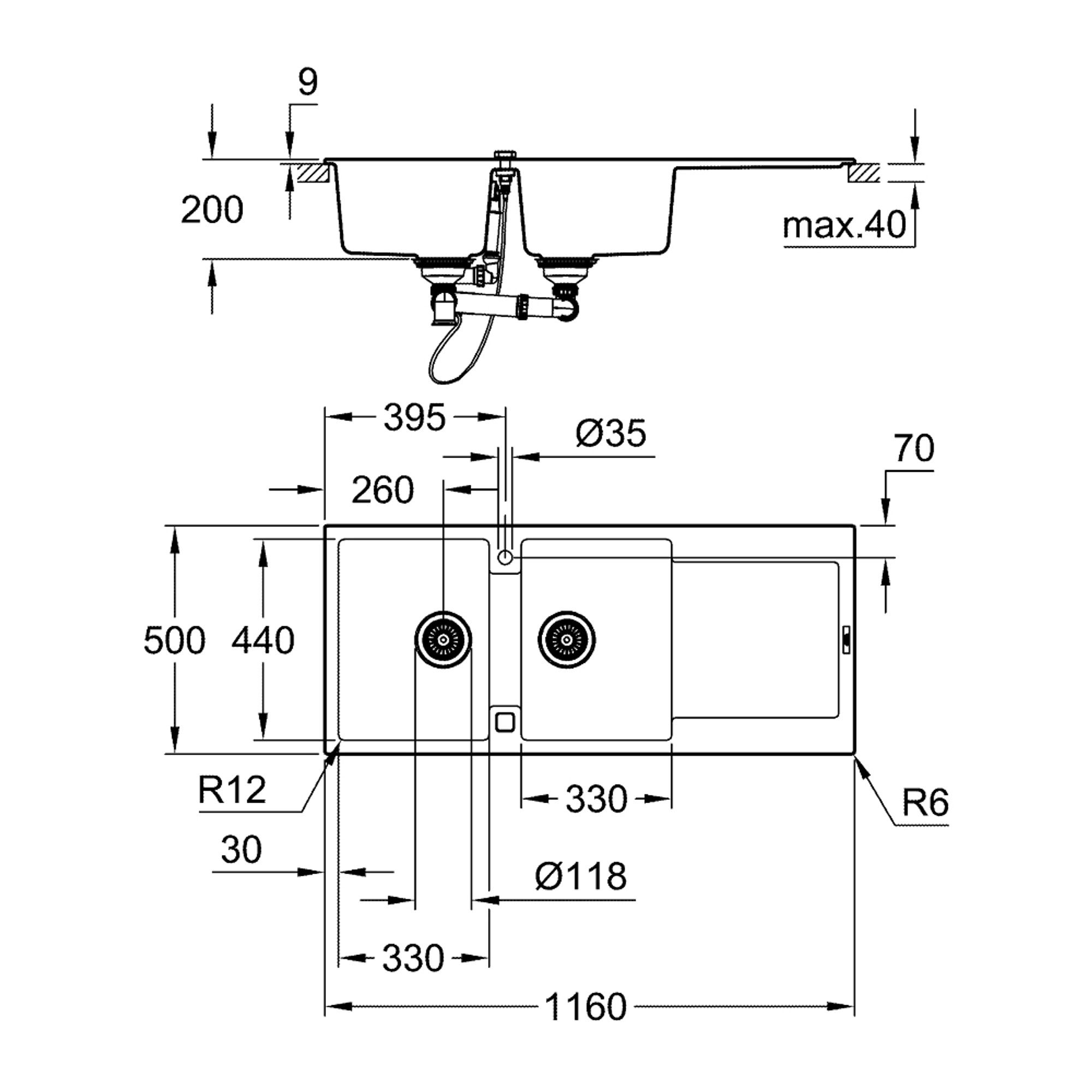 Grohe K500 Damlalıklı Kompozit Eviye Siyah 31647AP0