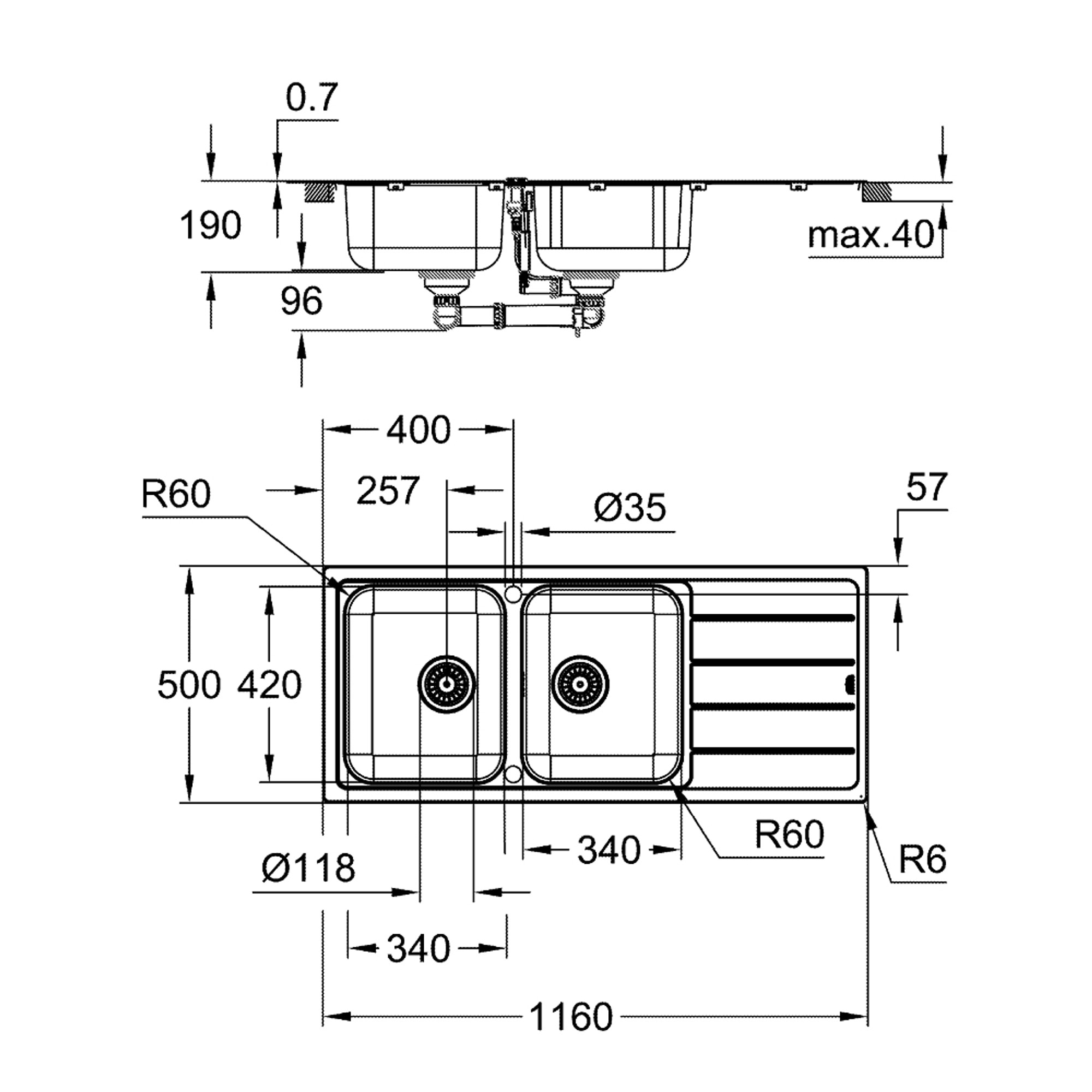 Grohe K500 Damlalıklı Paslanmaz Çelik Eviye Paslanmaz Çelik 31588SD1