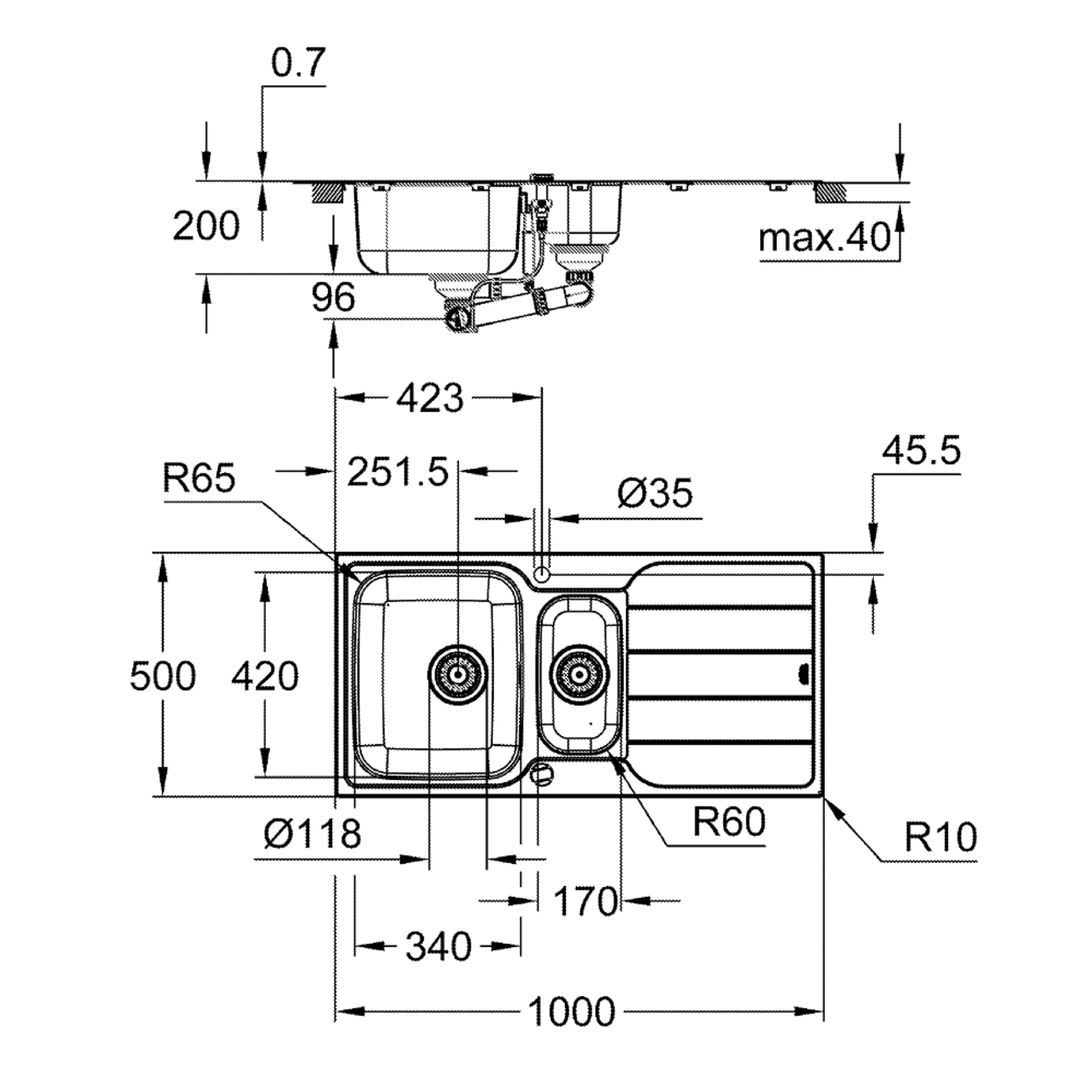 Grohe K500 Damlalıklı Paslanmaz Çelik Eviye Paslanmaz Çelik 31572SD1
