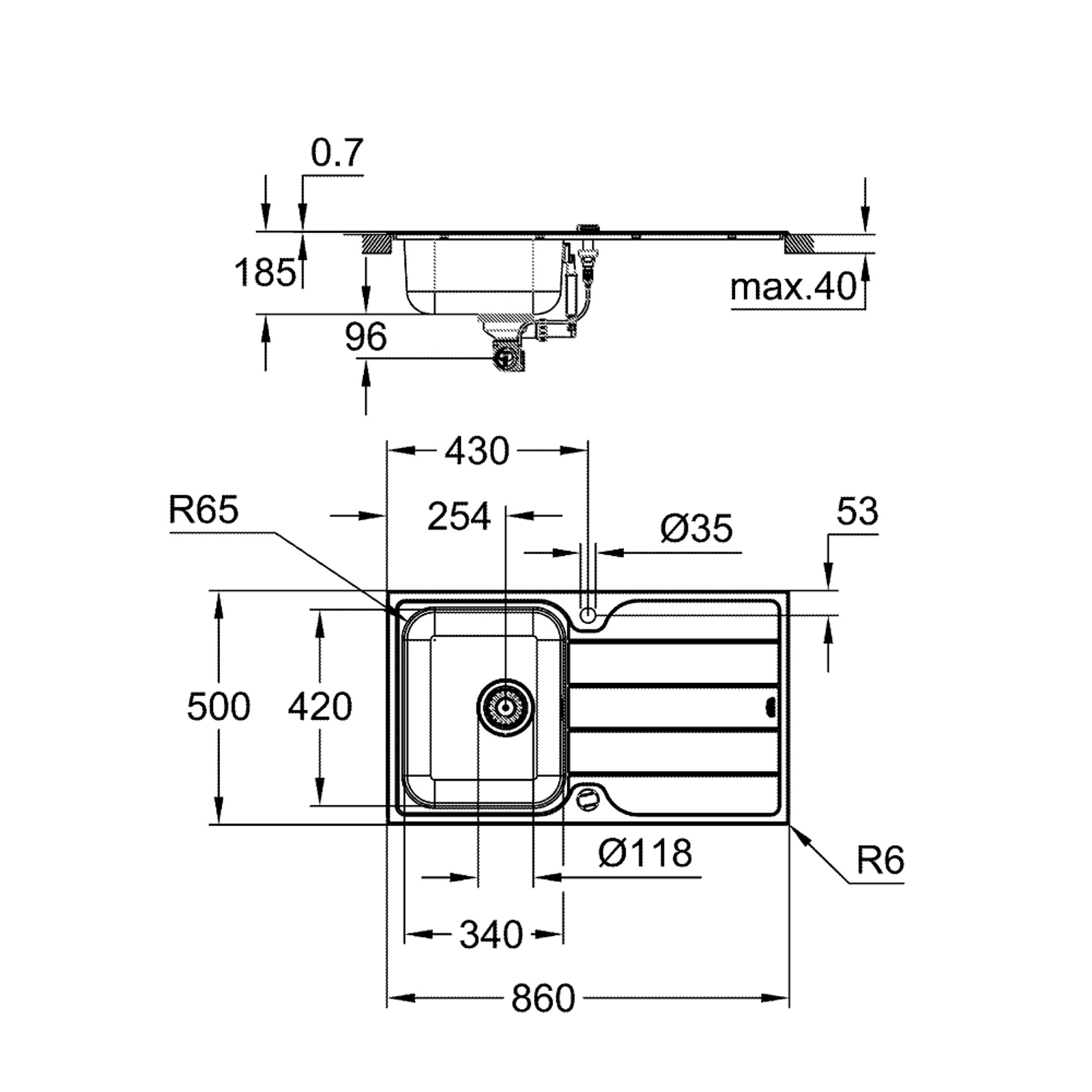 Grohe K500 Damlalıklı Paslanmaz Çelik Eviye Paslanmaz Çelik 31571SD1