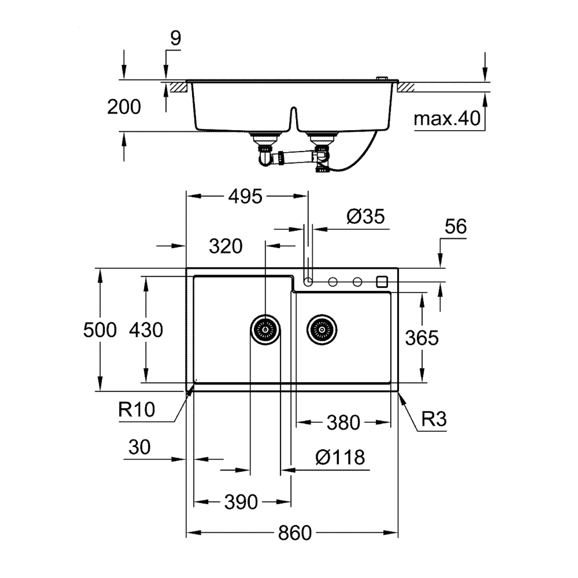 Grohe K500 Kompozit Eviye Siyah 31649AP0