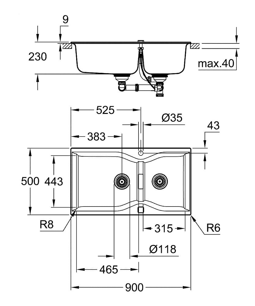 Grohe K700 Kompozit 1,5 Gözlü Eviye, Granit Siyah 31658AP0