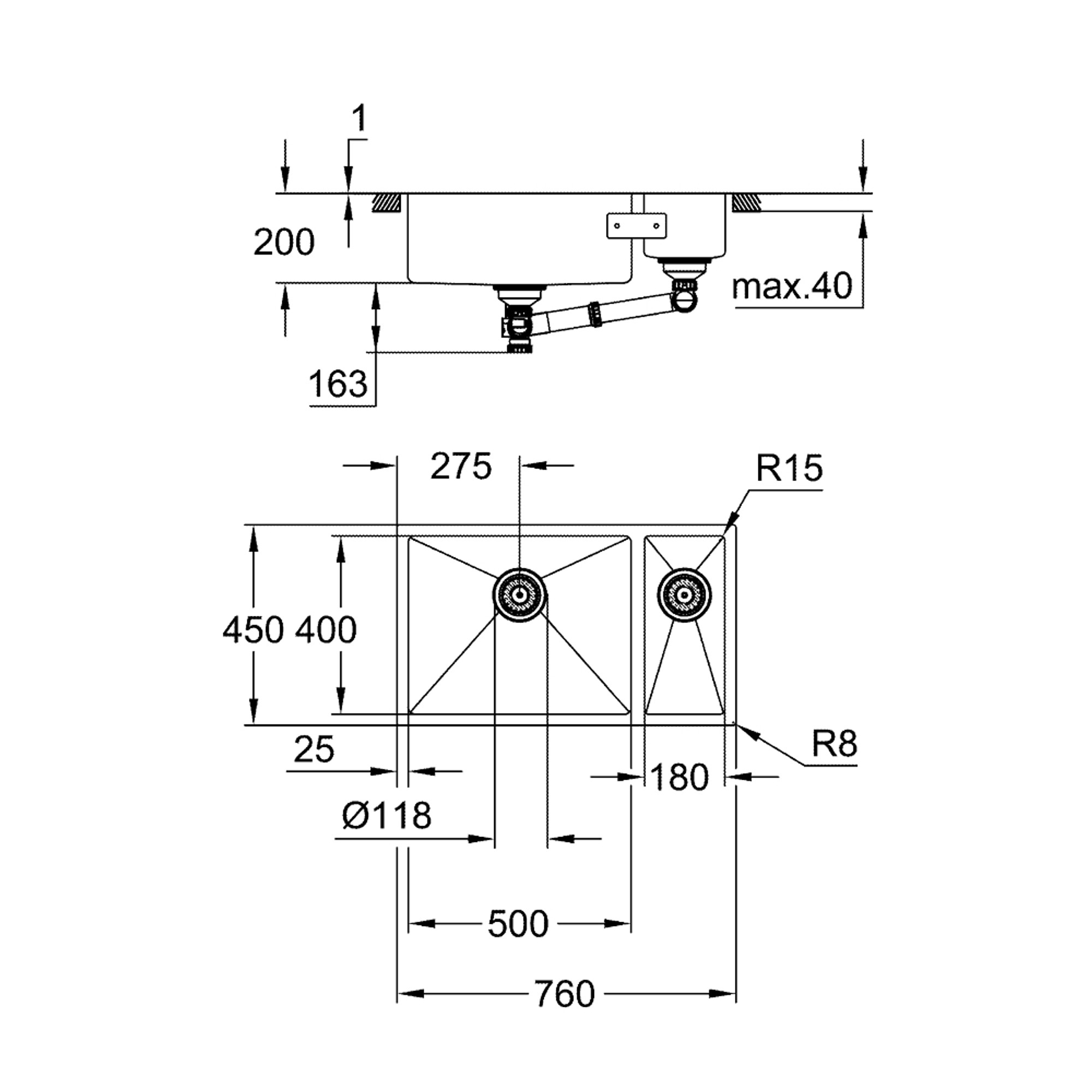 Grohe K700U Paslanmaz Çelik Eviye Paslanmaz Çelik 31575SD1