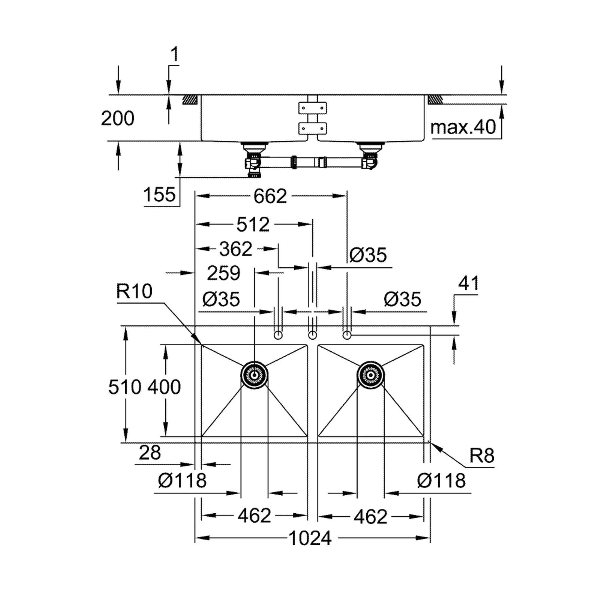 Grohe K800 Paslanmaz Çelik Eviye Paslanmaz Çelik 31585SD1
