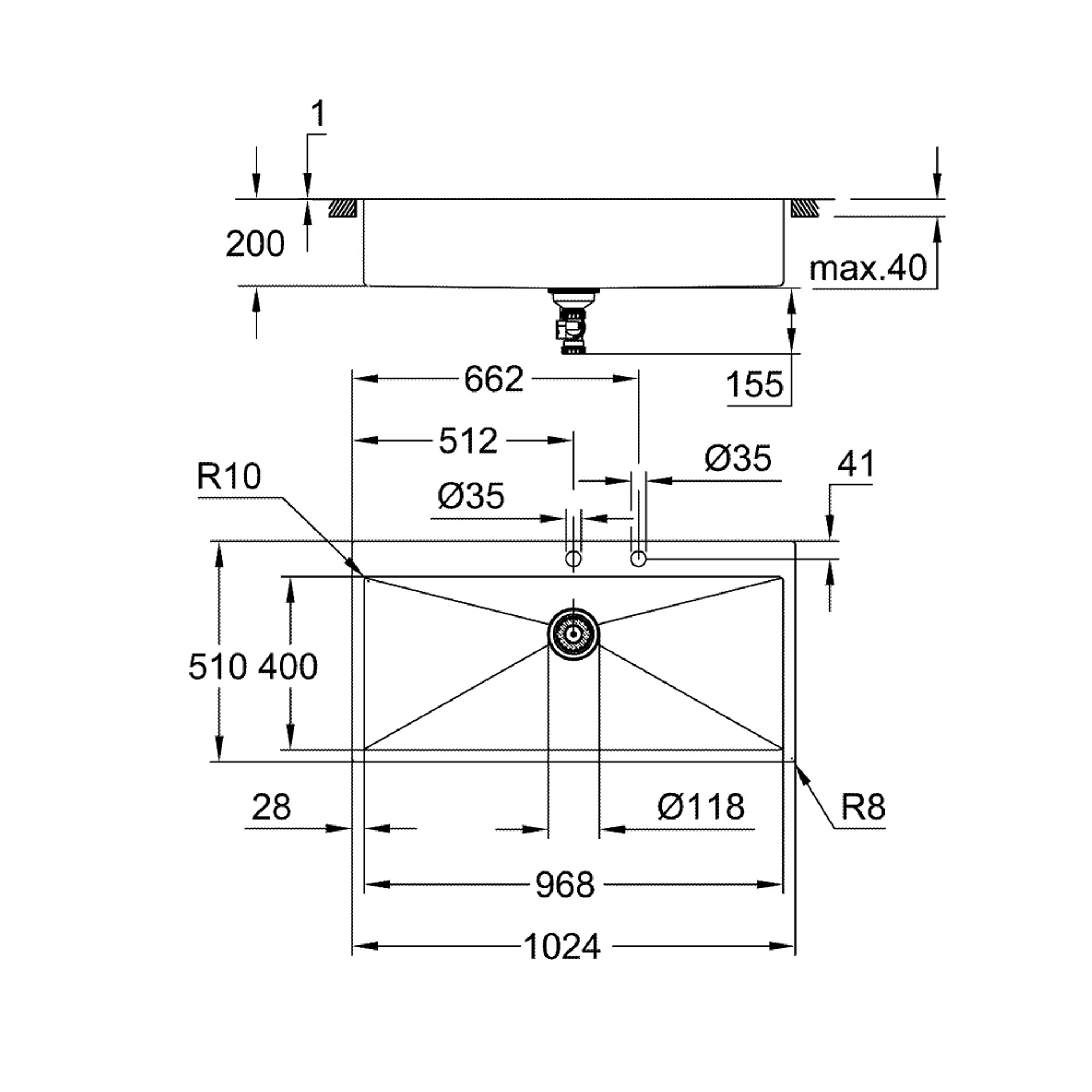 Grohe K800 Paslanmaz Çelik Eviye Paslanmaz Çelik 31586SD1