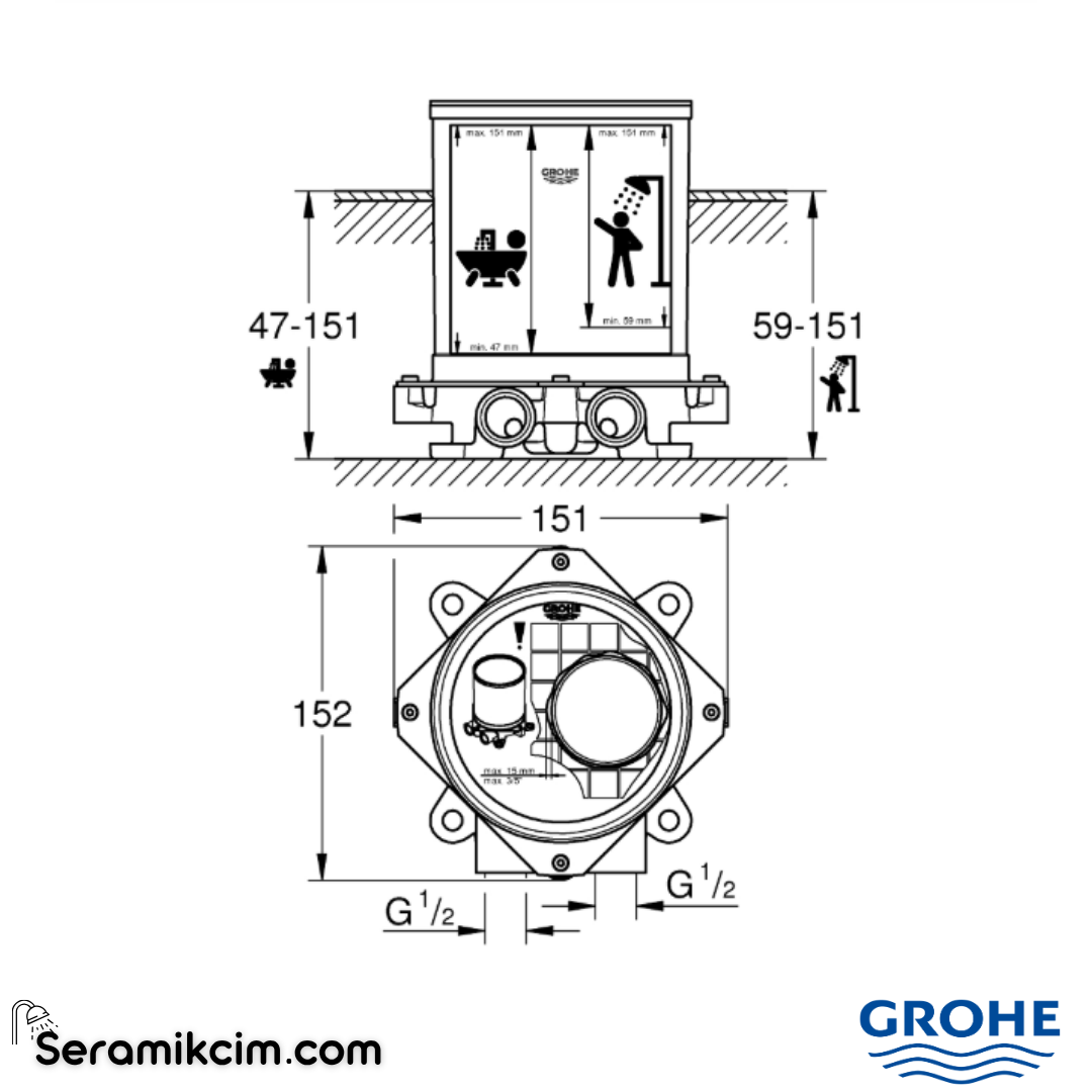 Grohe Küvet Bataryası İçin Ankastre İç Montaj Gövdesi 29086000