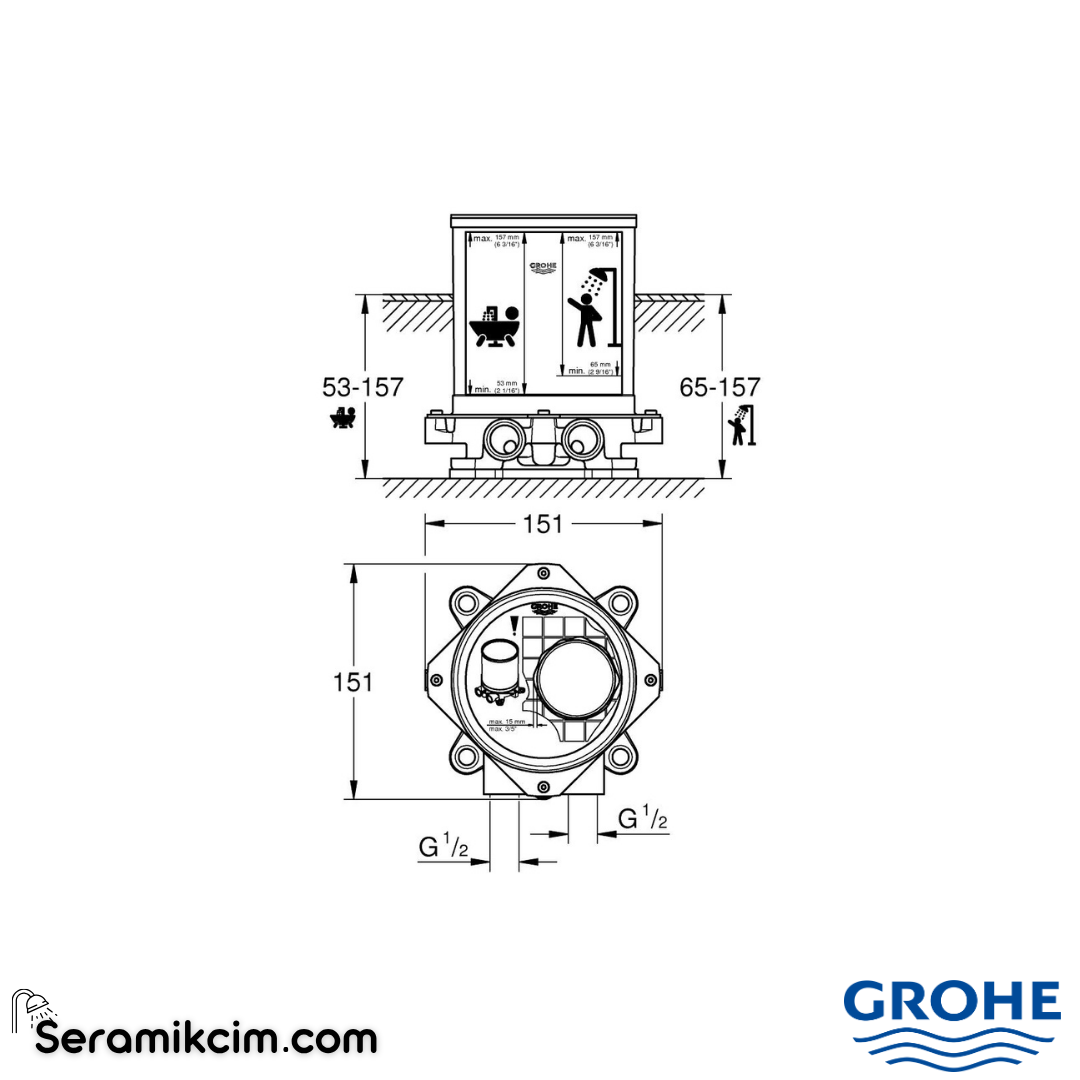 Grohe Küvet Bataryası ve Yerden Duş Kolonu İçin Ankastre İç Montaj Gövdesi 45984001 - 45984001