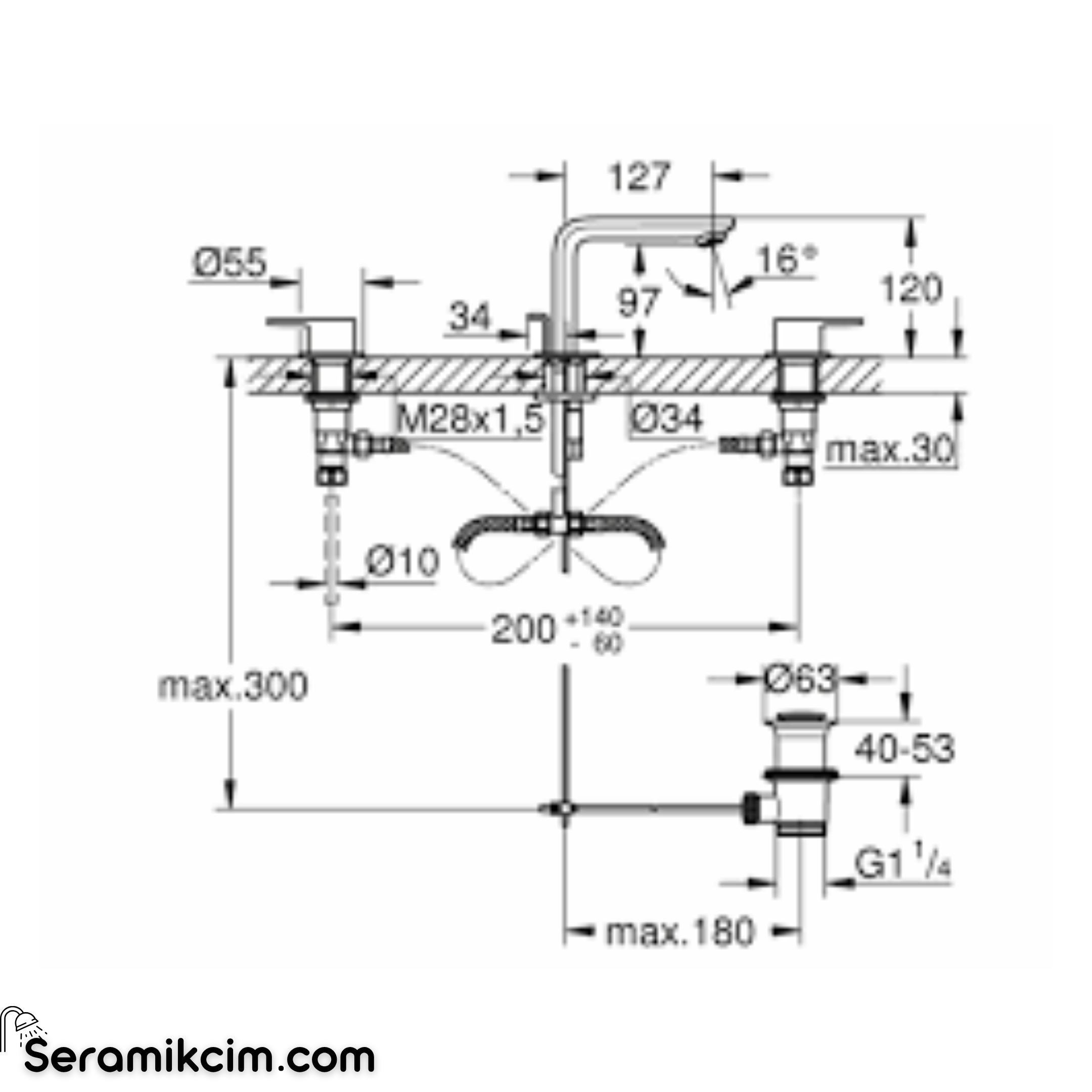 Grohe Lineare 3 Delikli Ankastre Lavabo Bataryası, Sifon Kumandalı, Parlak Altın 20304GL1