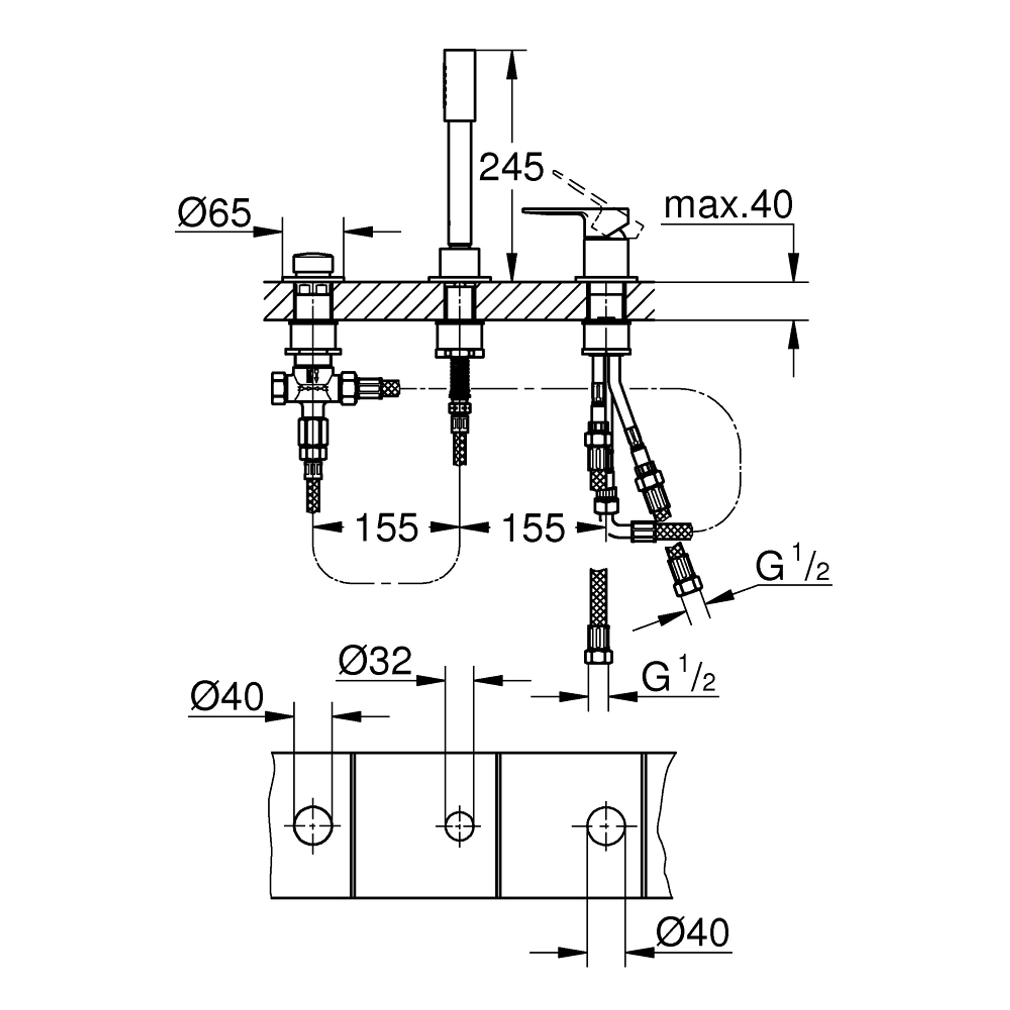 Grohe Lineare 3 Delikli Küvet Bataryası Seti Krom 19965001