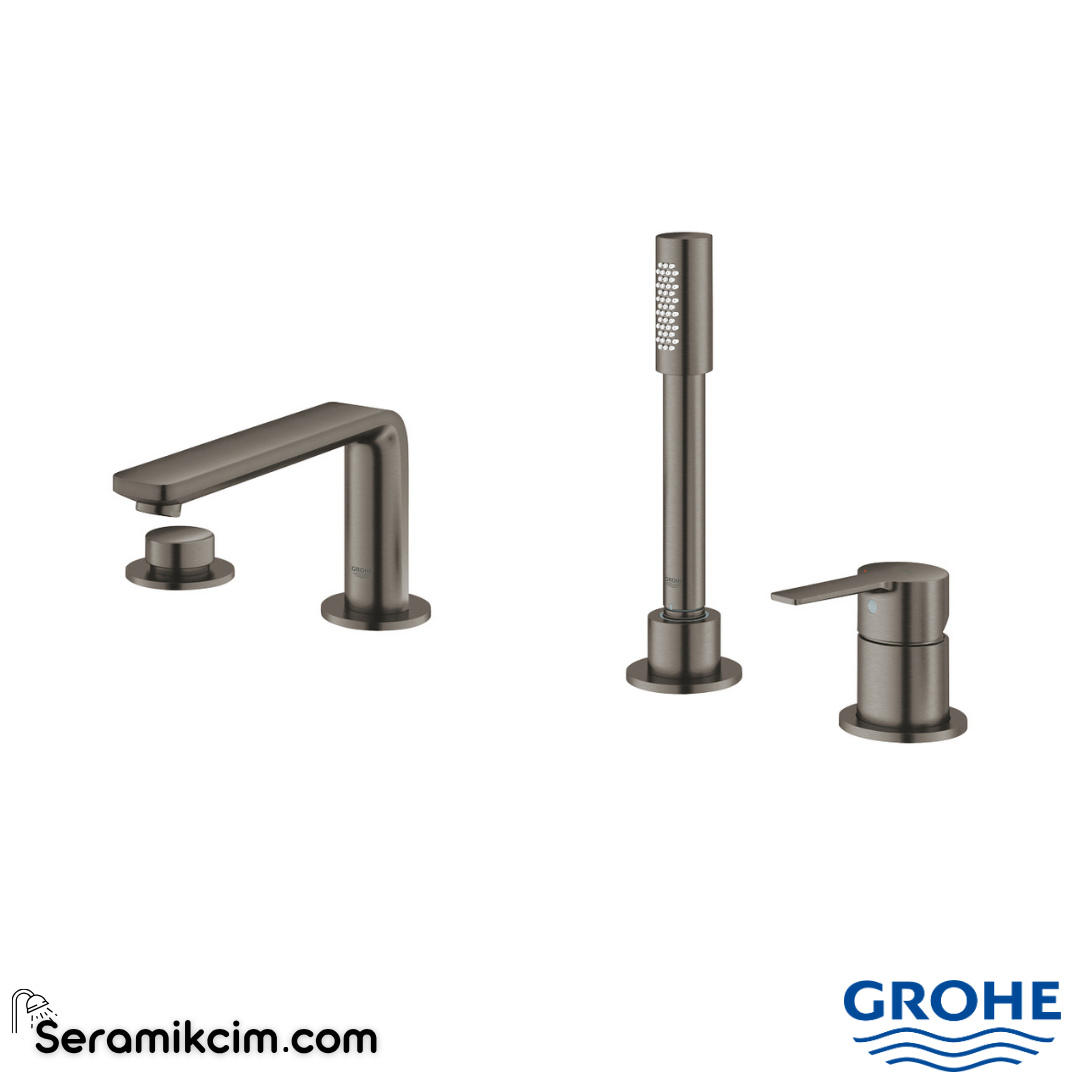 Grohe Lineare Dört Delikli Ankastre Küvet Bataryası (Sıva Üstü Grubu), Fırçalı Sert Grafit 19577AL1 - 19577AL1