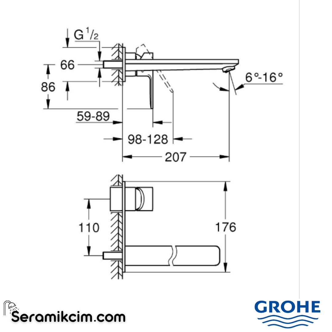Grohe Lineare İki Delikli Ankastre Lavabo Bataryası (Sıva Üstü Grubu), Paslanmaz Çelik 23444DC1