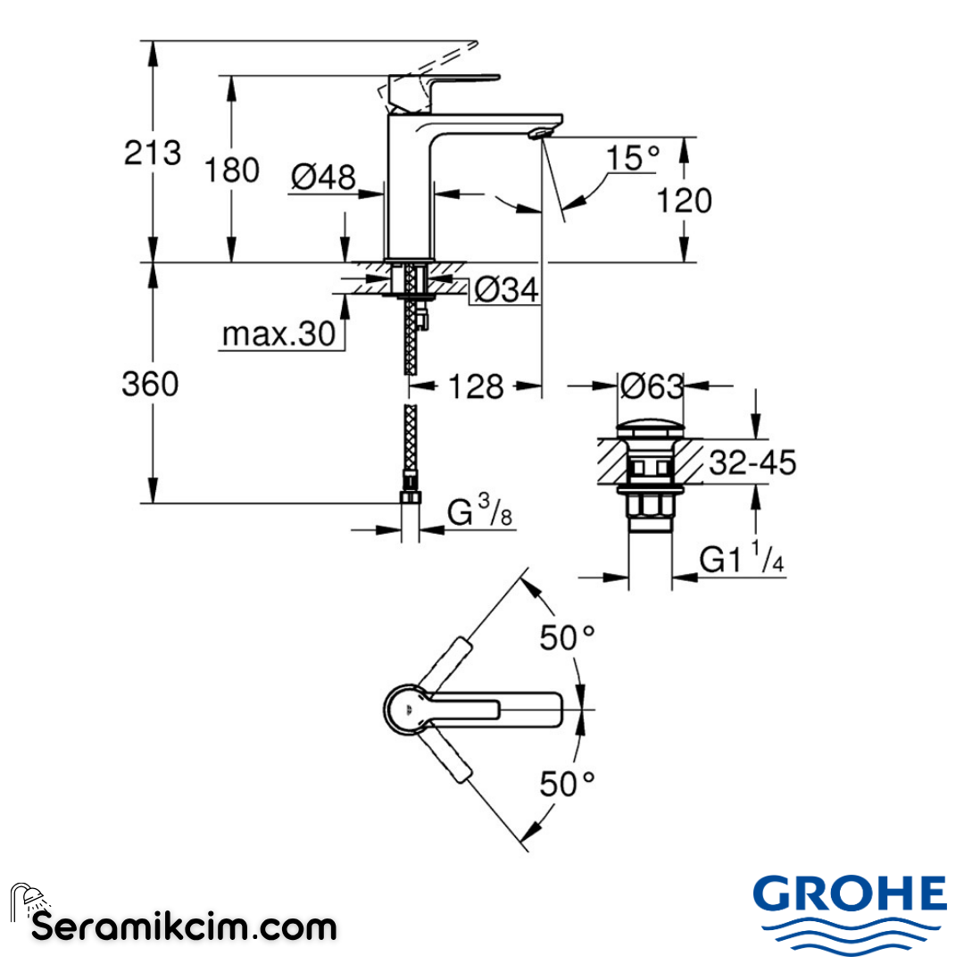 Grohe Lineare Lavabo Bataryası, Paslanmaz Çelik 23106DC1 - 23106DC1