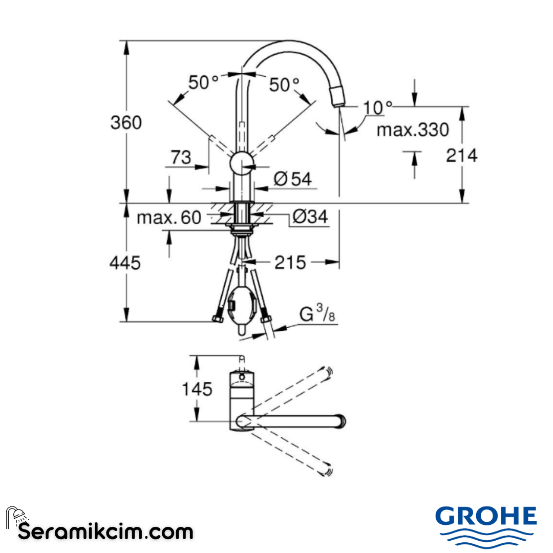 Grohe Minta Spiralli Eviye Bataryası Krom 32918000