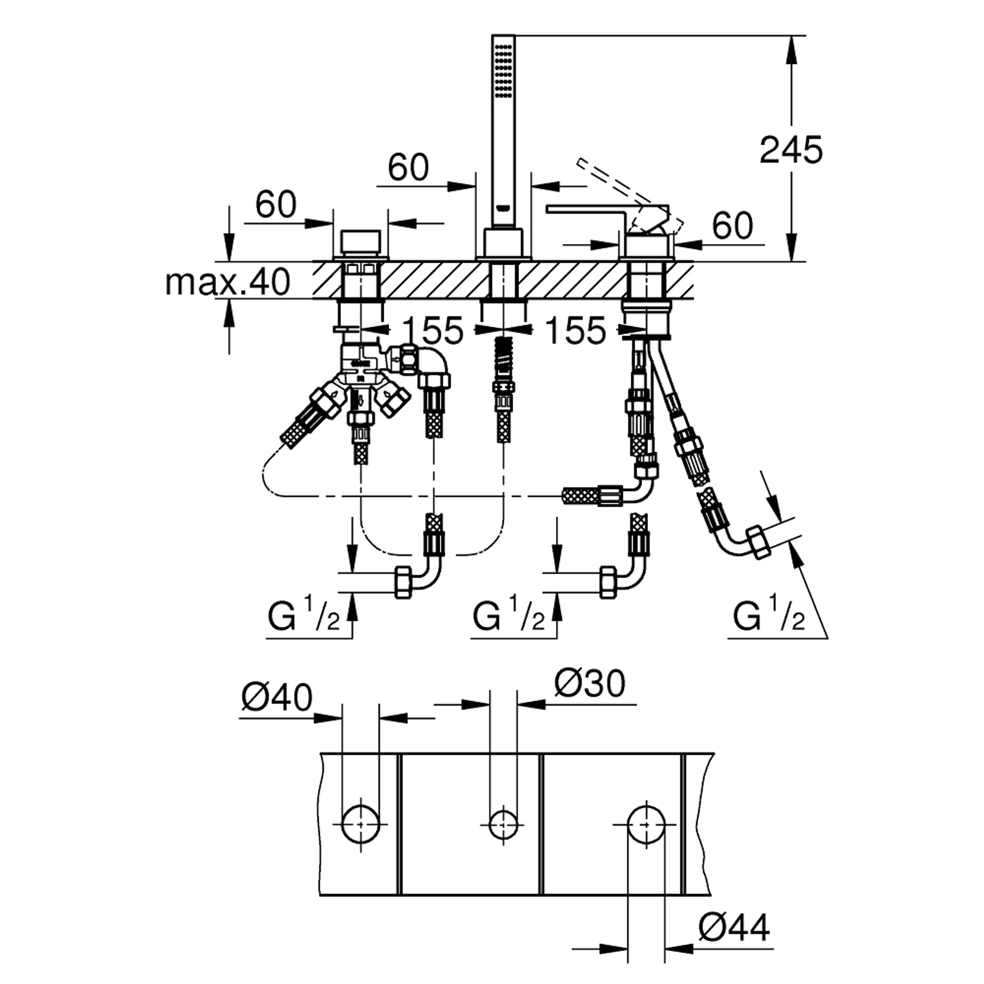 Grohe Plus 3 Delikli Küvet Bataryası Seti Krom 23845003