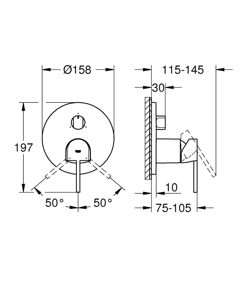 Grohe Plus Ankastre Banyo/Duş Bataryası (Sıva Üstü Grubu), 3 Yollu Krom 24093003